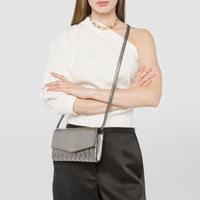 Mosaico leather clutch bag with shoulder strap - Ruthenium