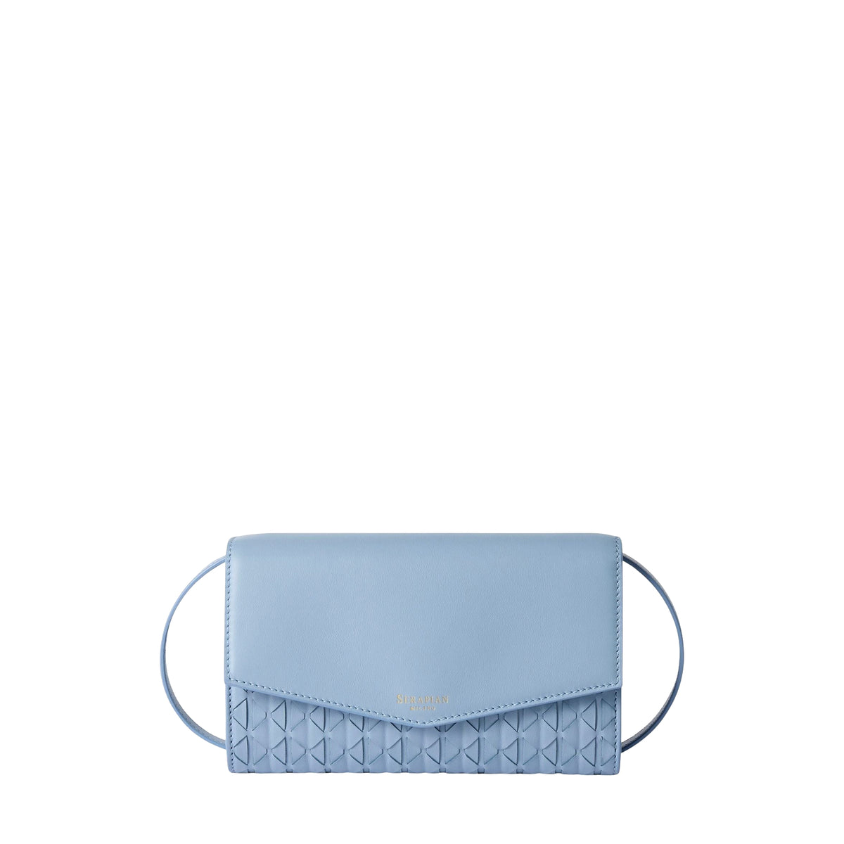 Mosaico leather clutch bag with shoulder strap - Cornflower