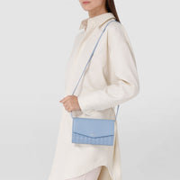 Mosaico leather clutch bag with shoulder strap - Cornflower