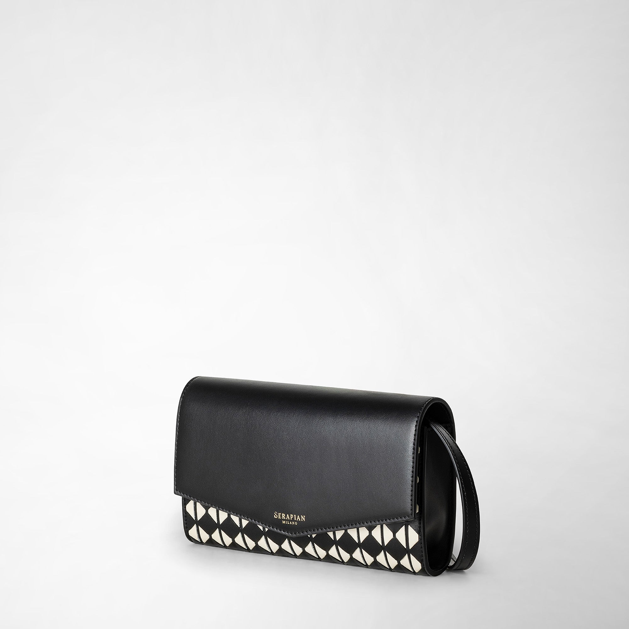 Pochette avec bandoulière en cuir Mosaico - Black & Off White