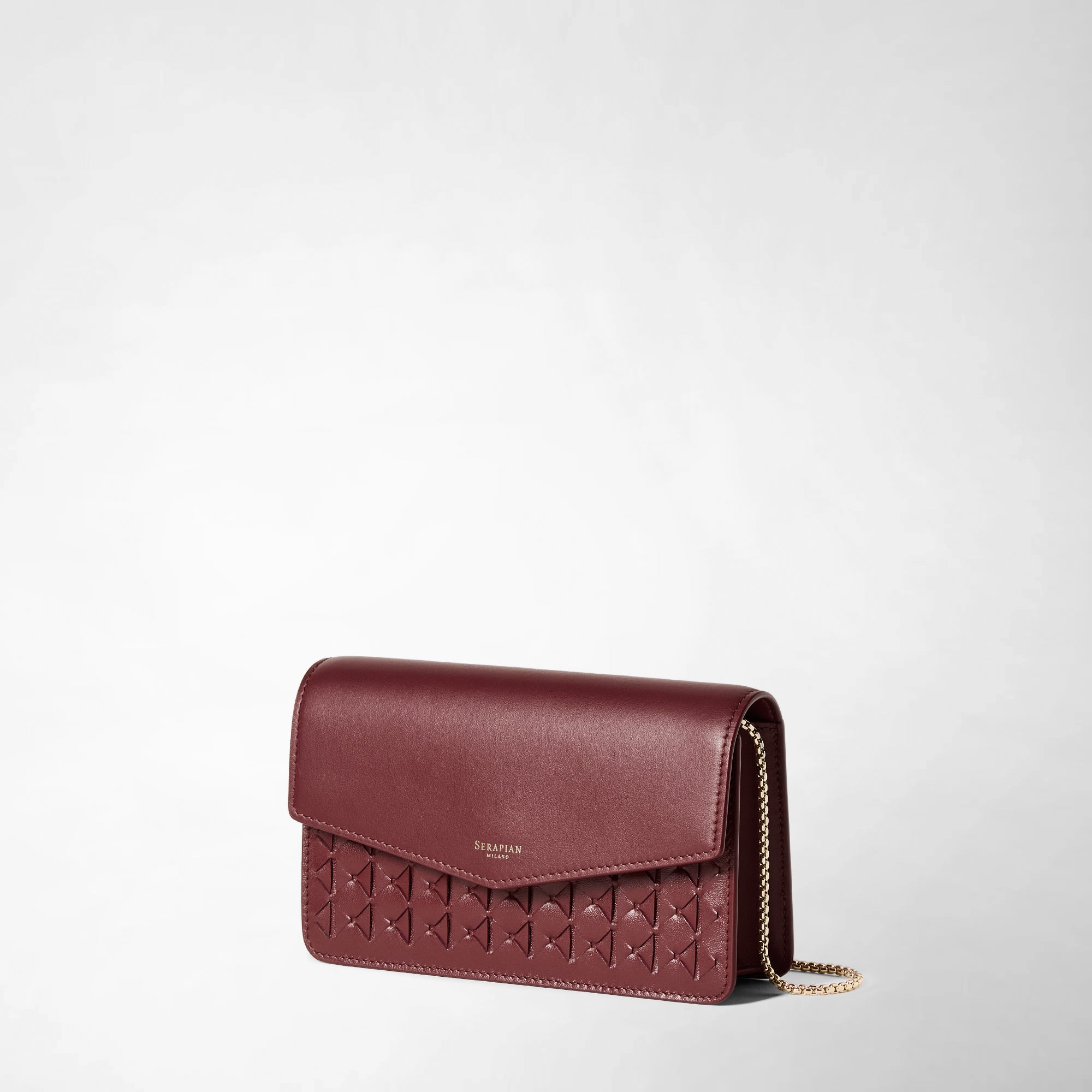 Mosaico leather chain clutch bag - Rosewood
