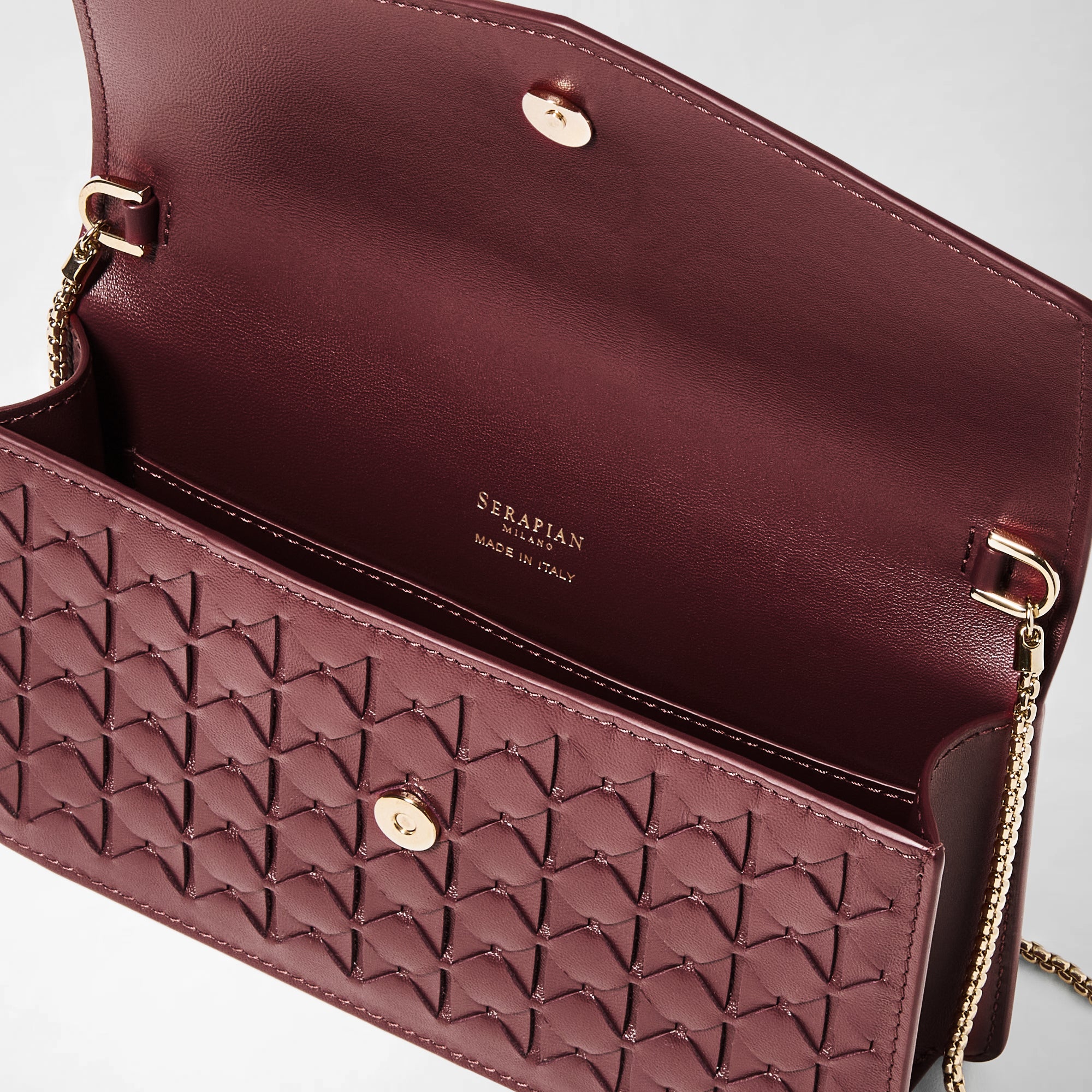 Mosaico leather chain clutch bag - Rosewood