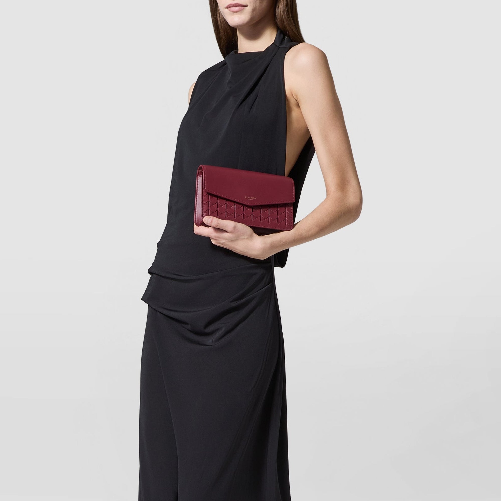 Mosaico leather chain clutch bag - Rosewood
