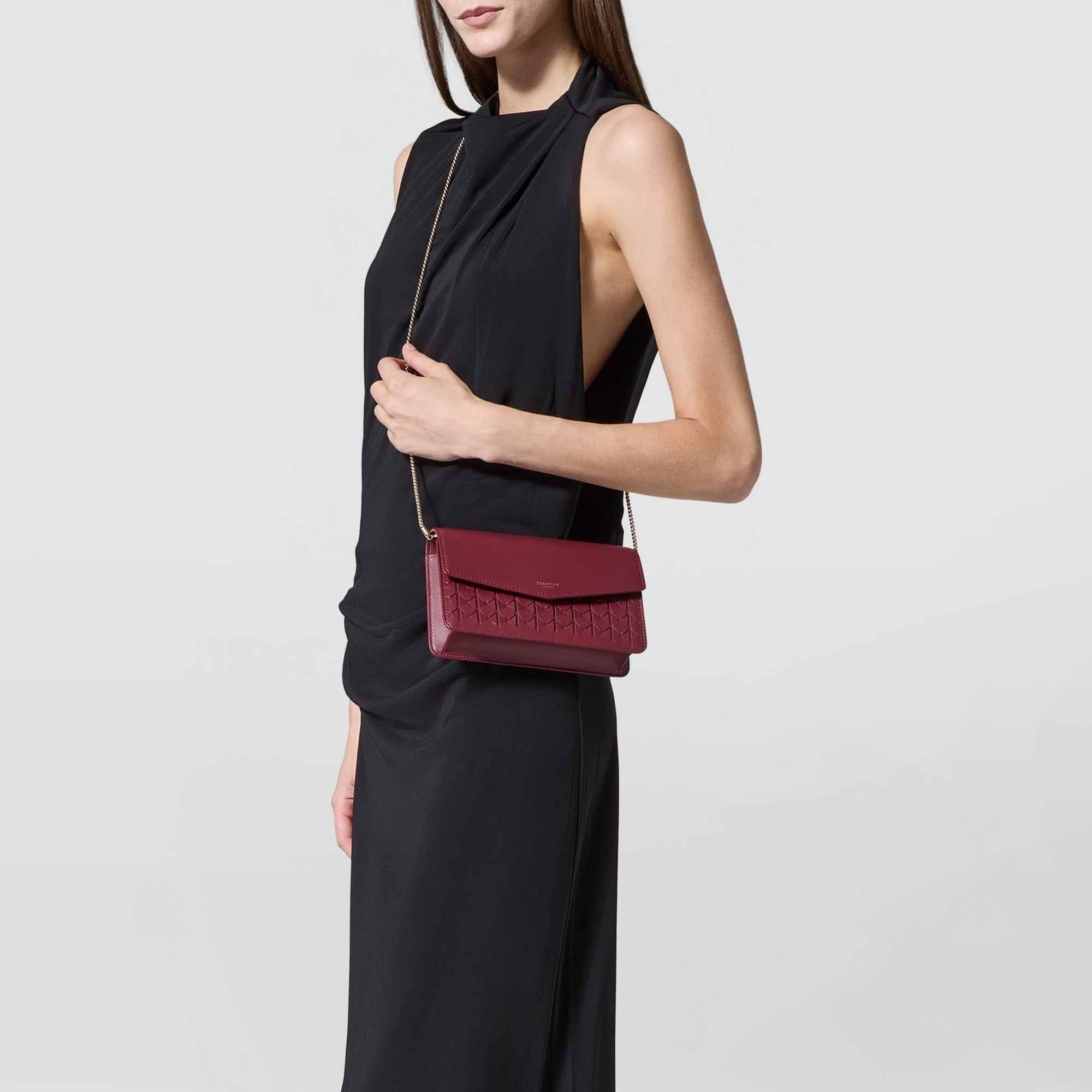 Mosaico leather chain clutch bag - Rosewood