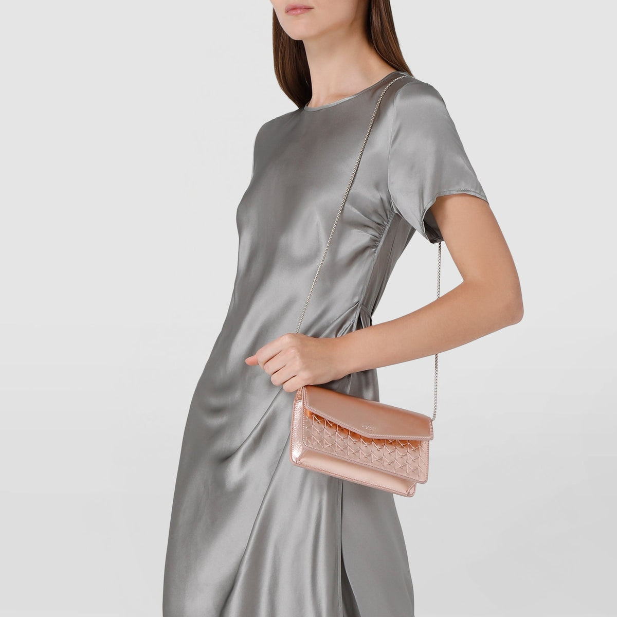 Mosaico leather clutch bag with chain - Lipstick