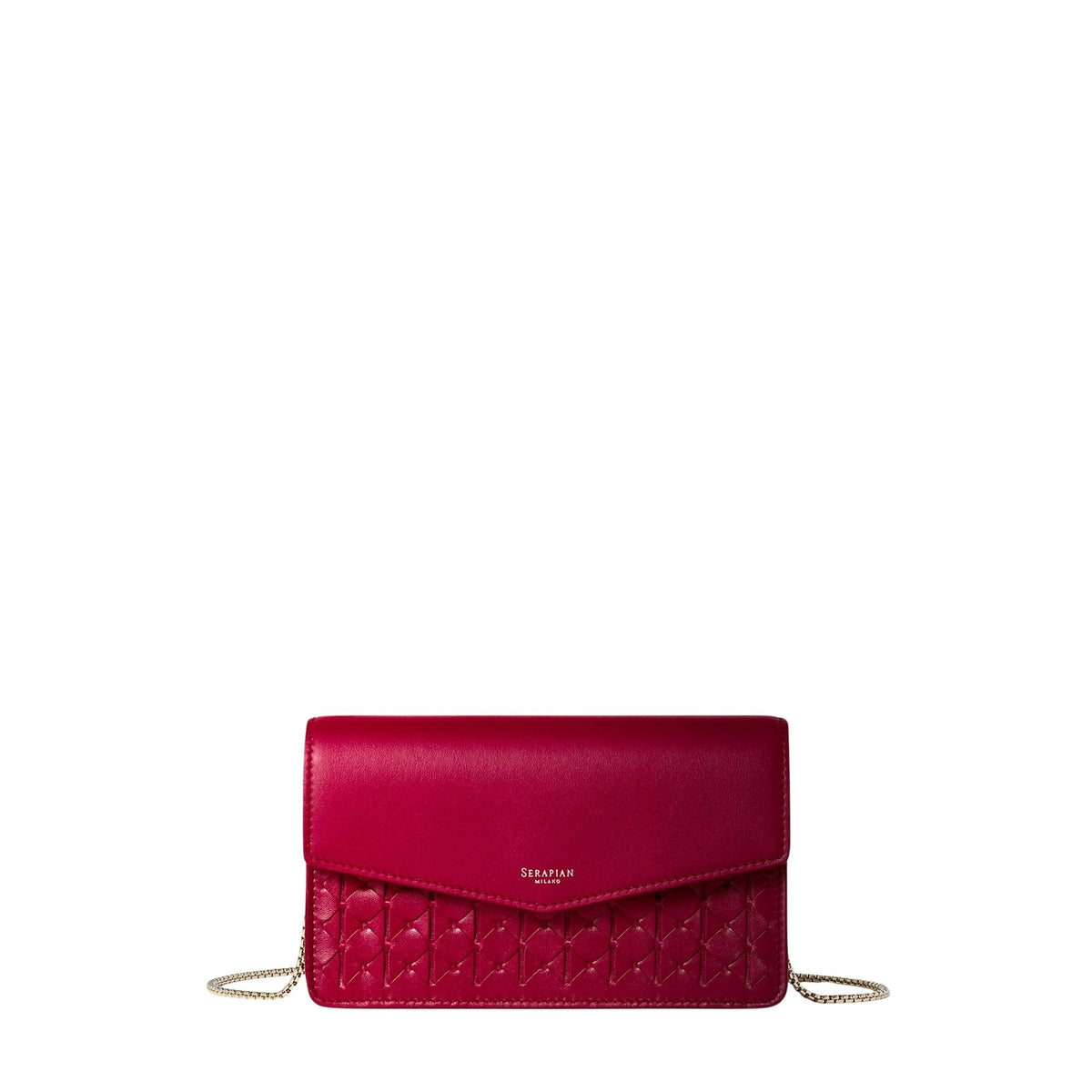 Mosaico leather clutch bag with chain - Lipstick
