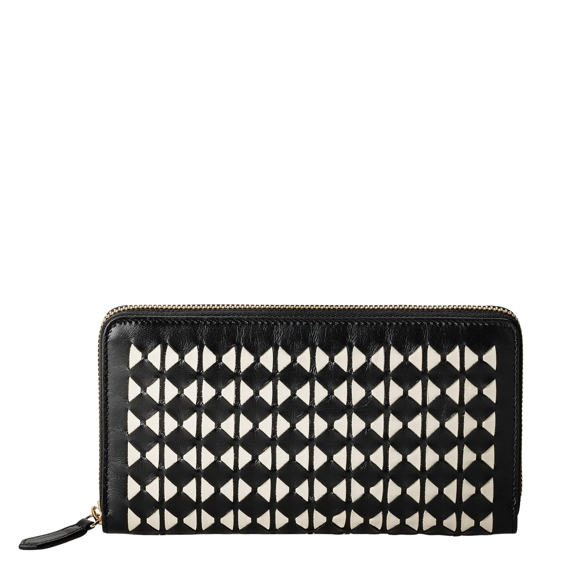 Mosaico leather zipped wallet - Black & White