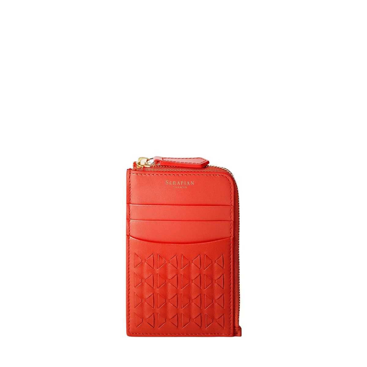 Porte-cartes zippé Mosaico en cuir - Coral Red