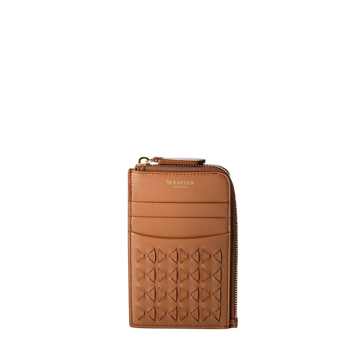 Mosaico zipped leather card holder - Tan
