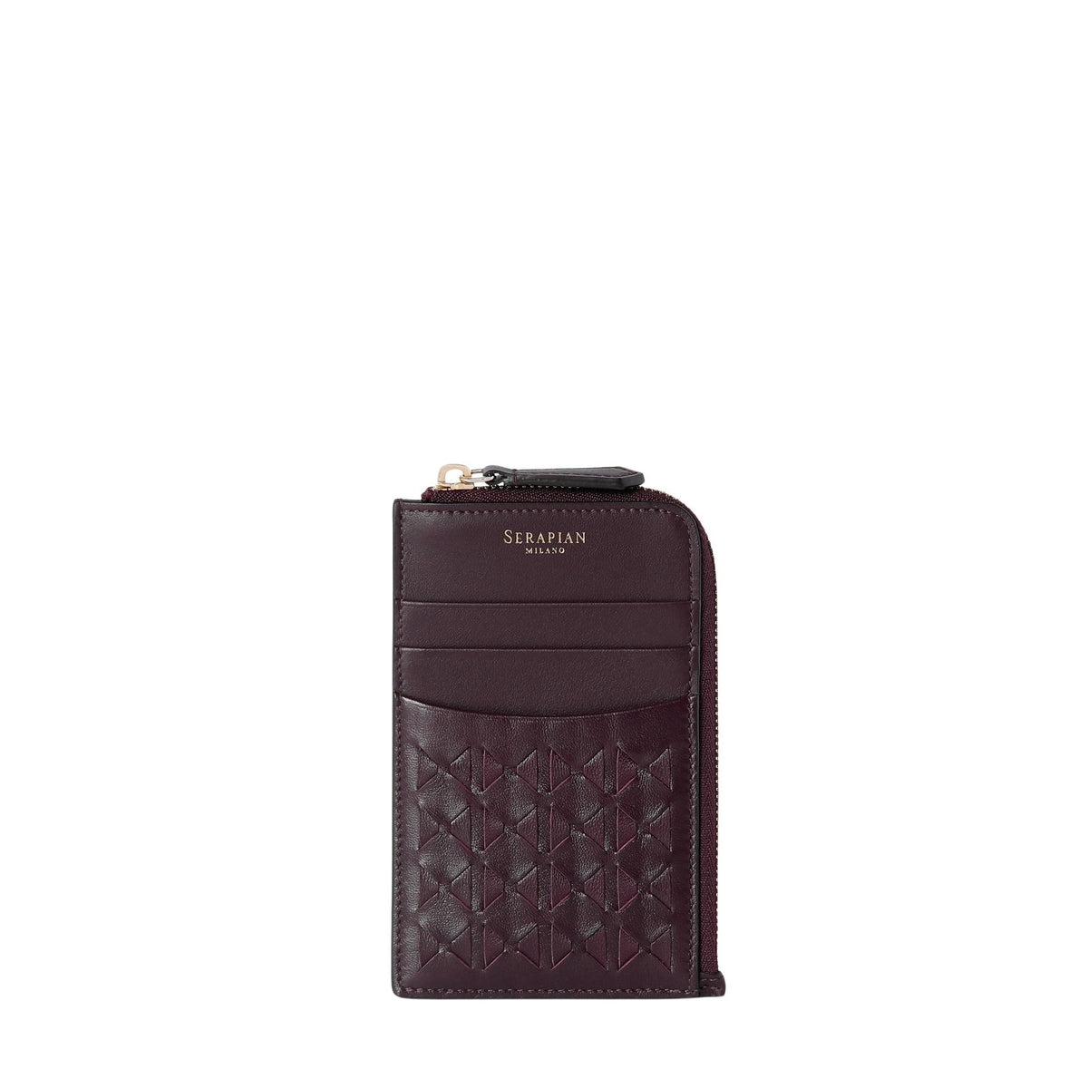 Mosaico zipped leather card holder - Dark Plum
