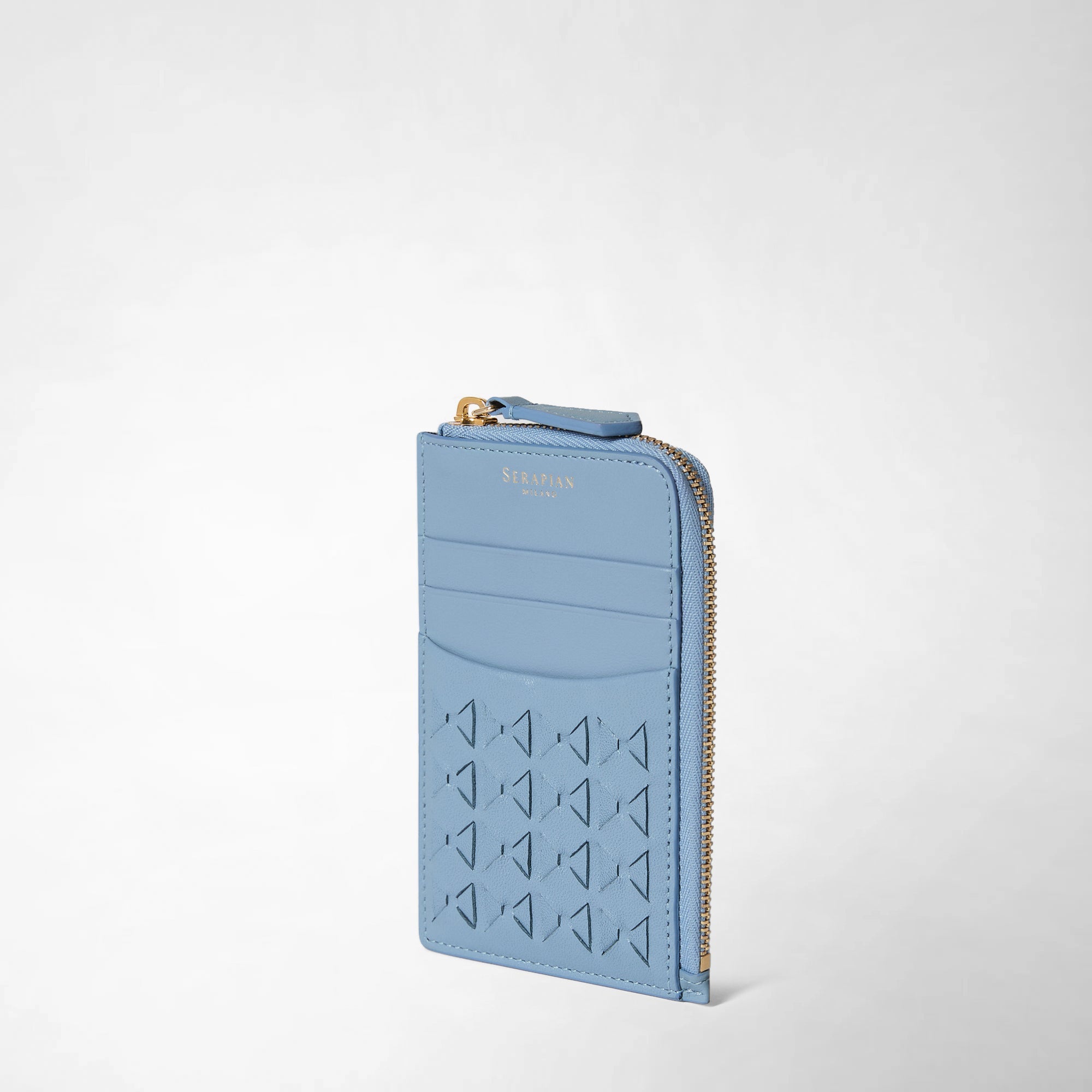 Porte-cartes zippé en cuir Mosaico - Cornflower