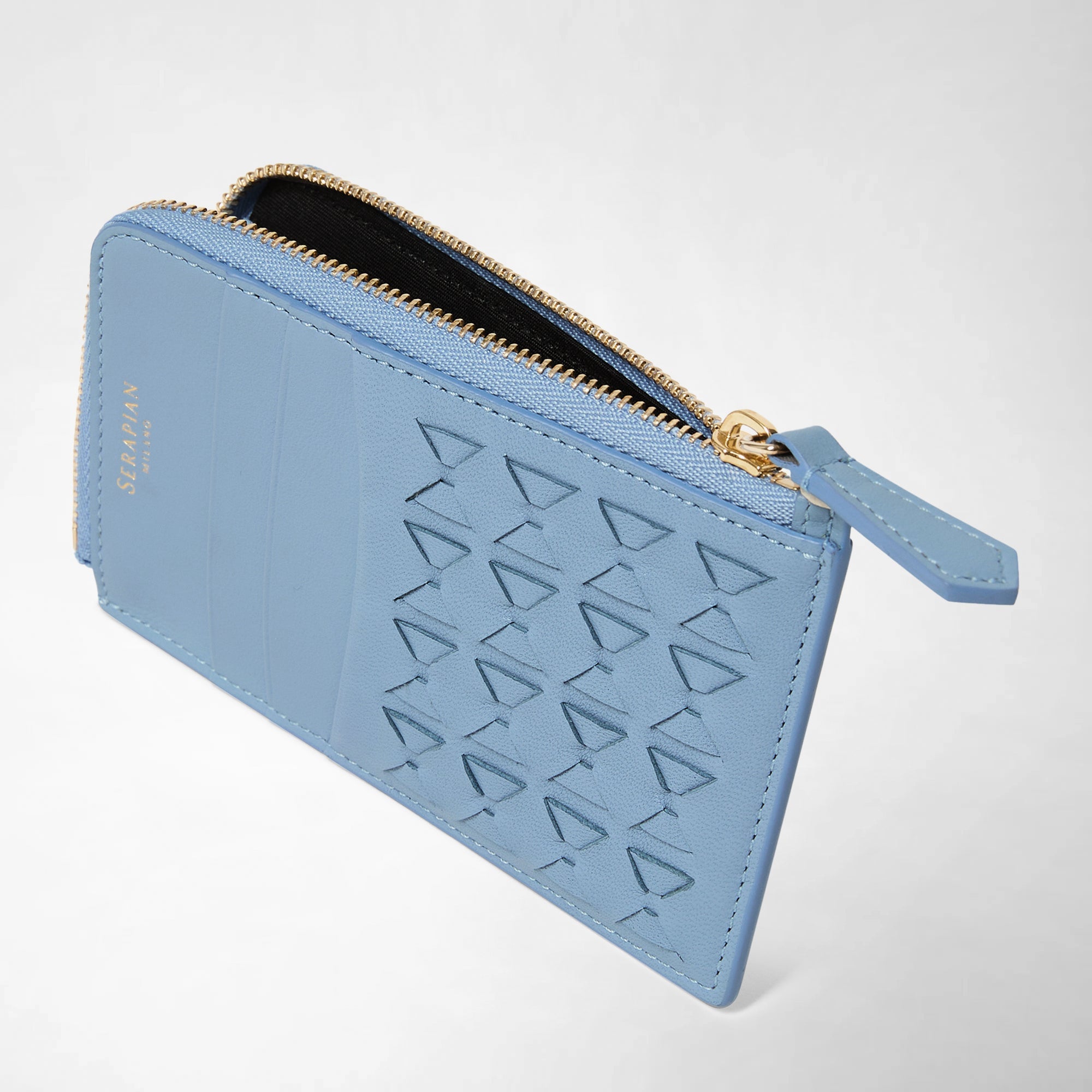 Porte-cartes zippé en cuir Mosaico - Cornflower