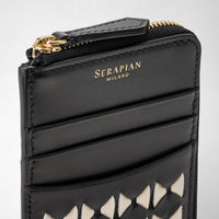Porte-cartes zippé en cuir Mosaico - Black & Off White