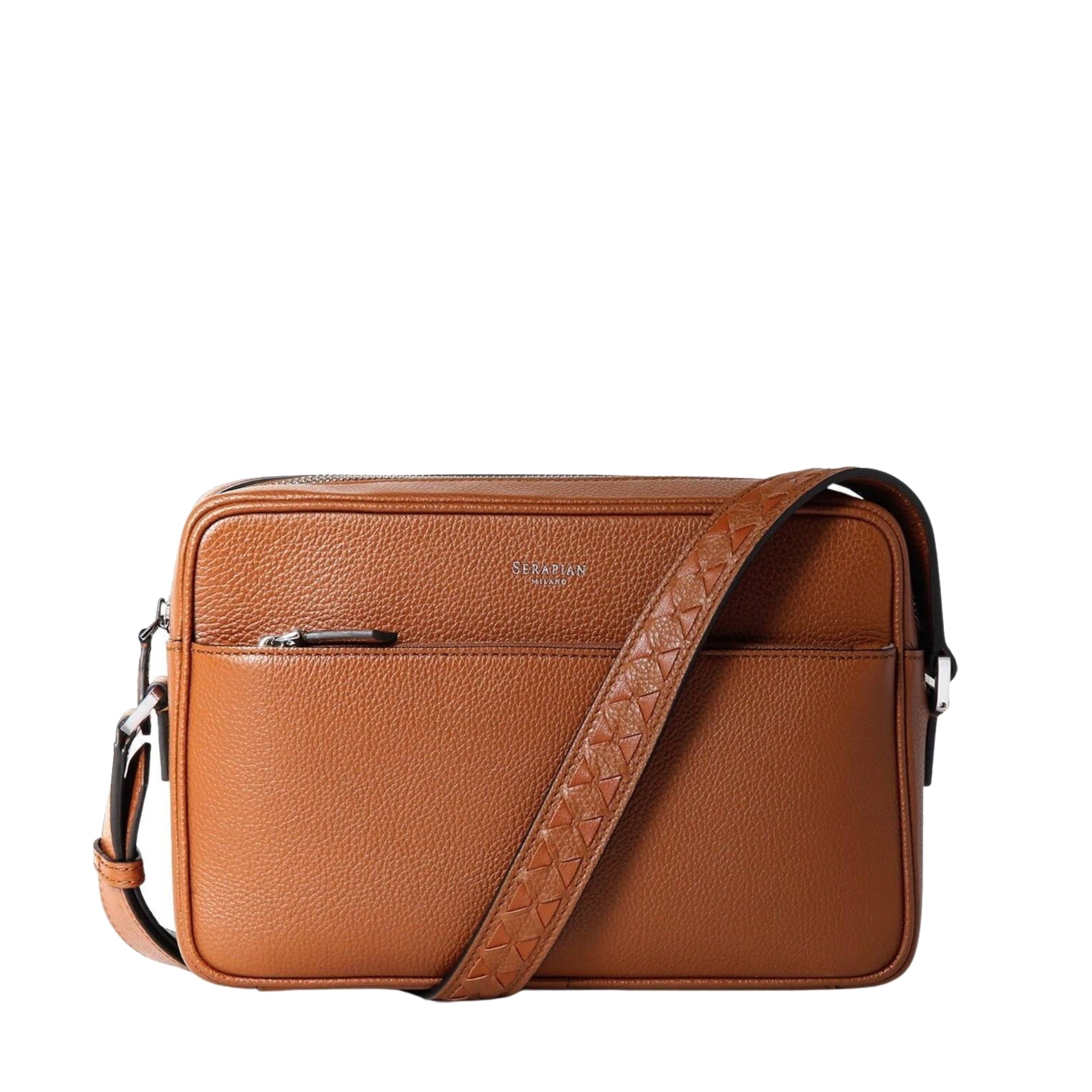East West leather messenger bag - Tobacco