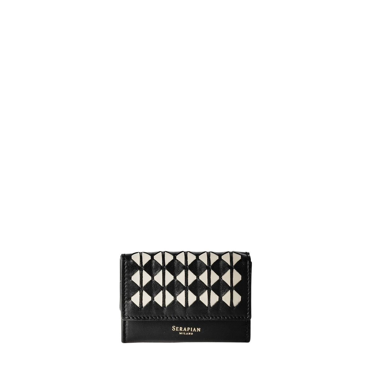 Mini portefeuille à trois volets en cuir - Black & Off White