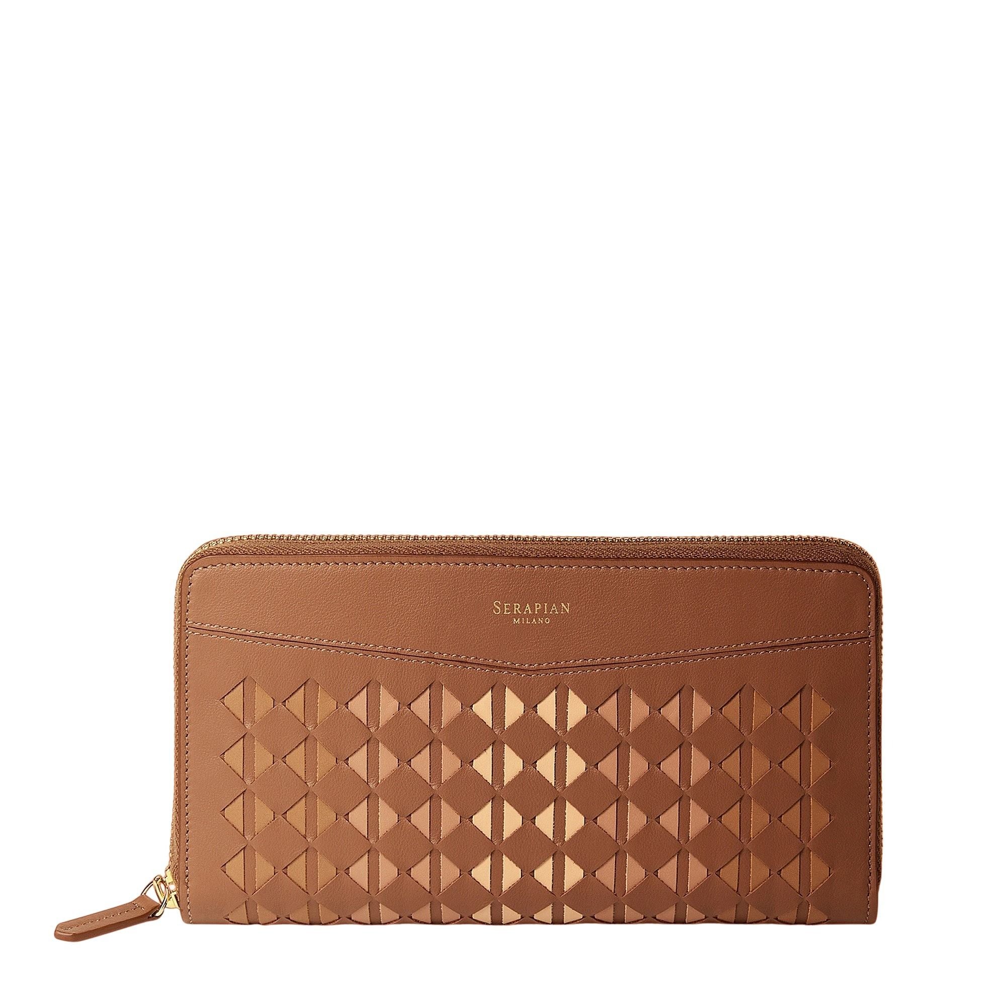 Portefeuille zippé en cuir Mosaico - Tan