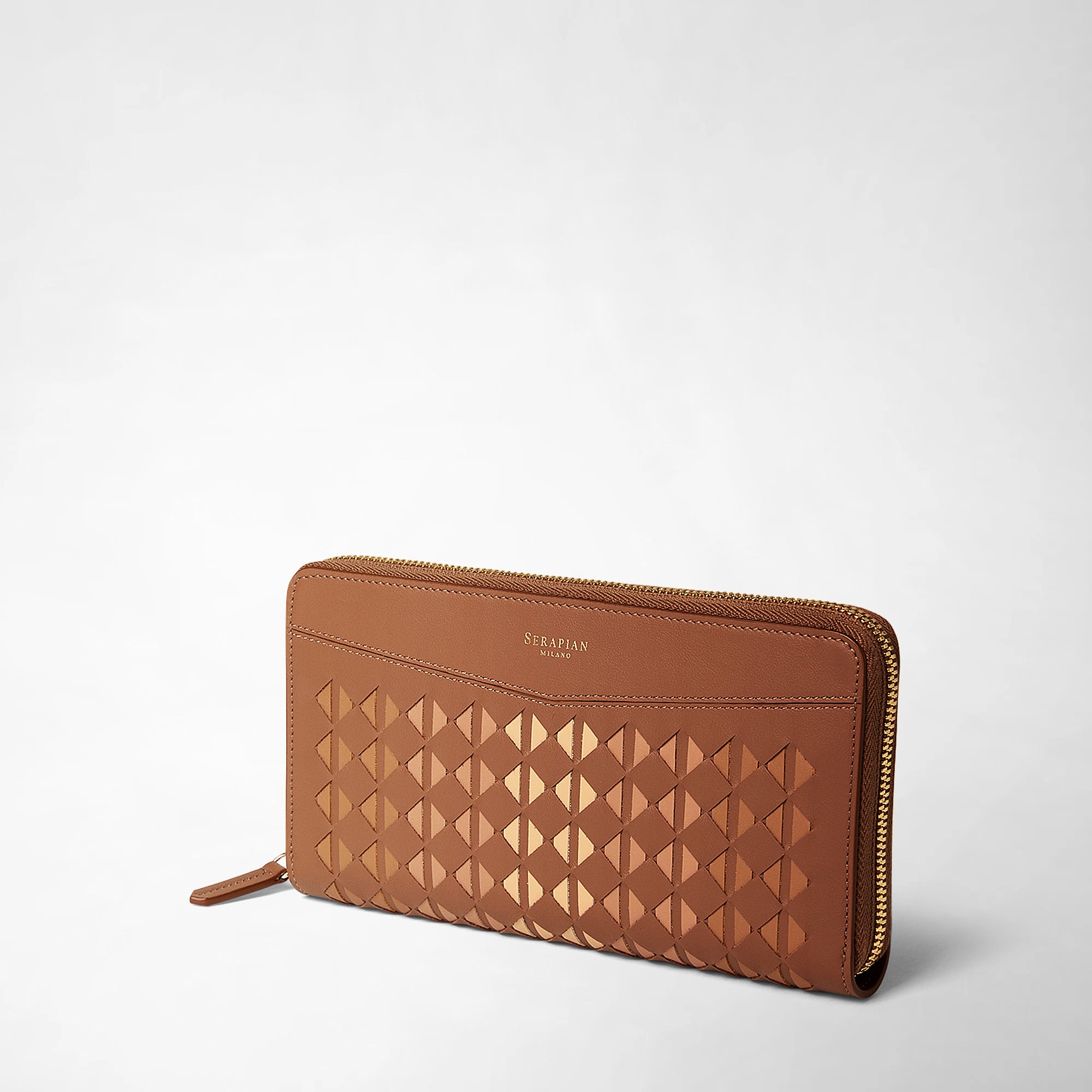 Portefeuille zippé en cuir Mosaico - Tan