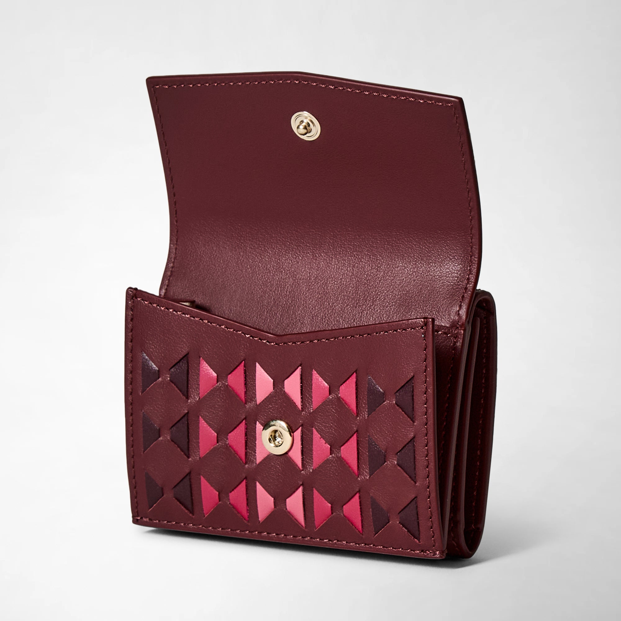 Mini portefeuille à trois volets en cuir Mosaico - Rosewood