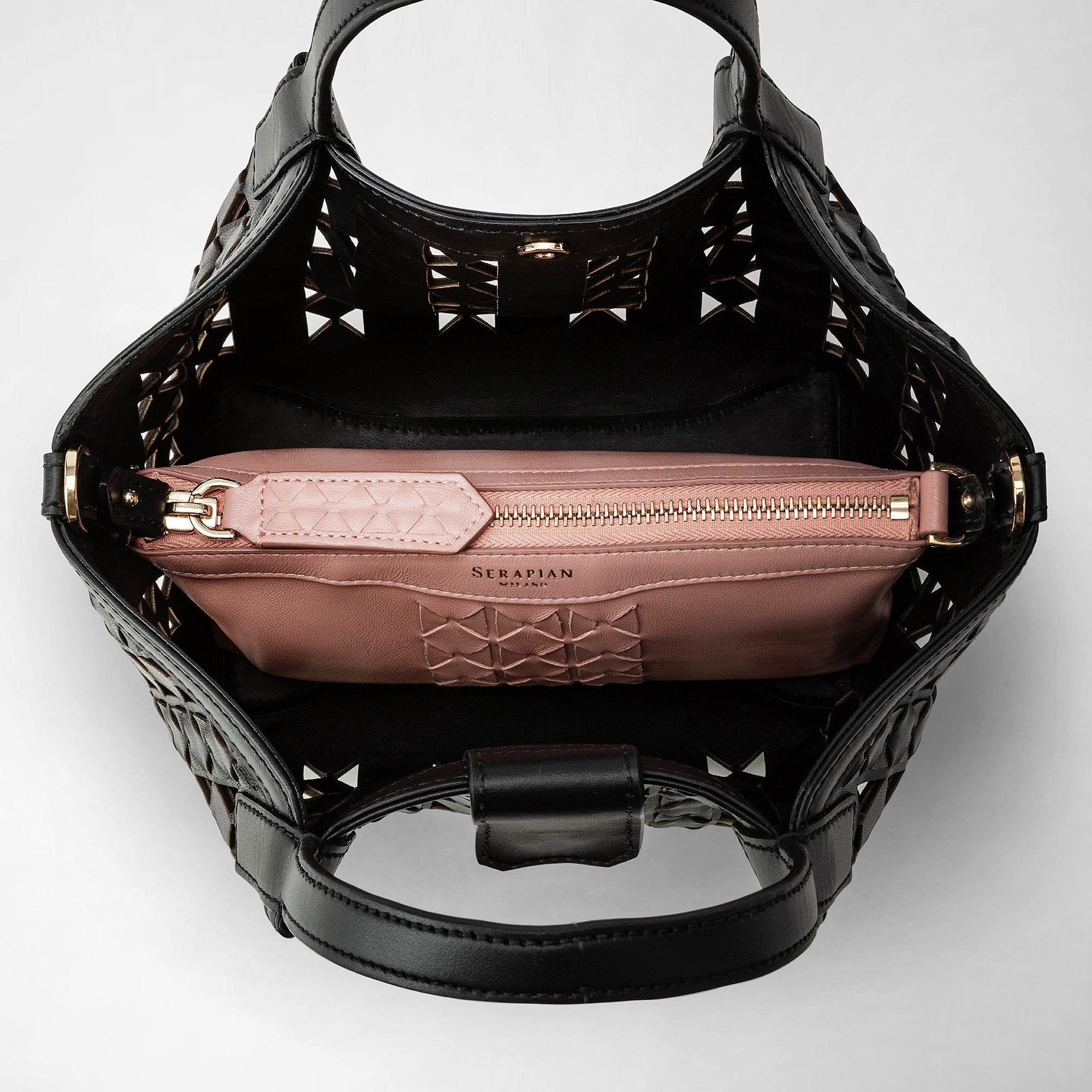 Mini sac Secret en cuir Mosaico - Black & Blush
