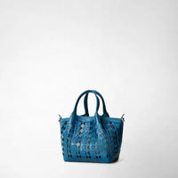 Secret mini bag in Mosaico leather - Blue Jeans & Off White