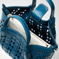Secret mini bag in Mosaico leather - Blue Jeans & Off White
