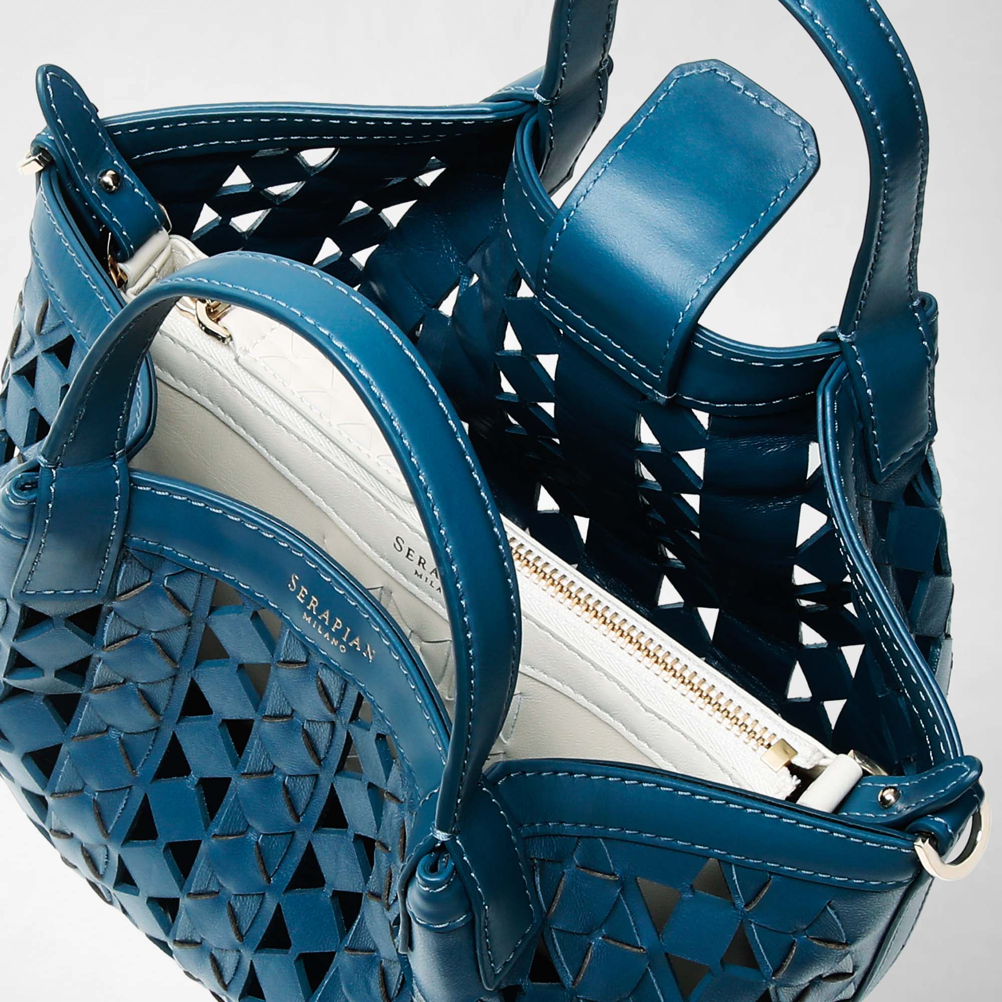 Secret mini bag in Mosaico leather - Blue Jeans & Off White