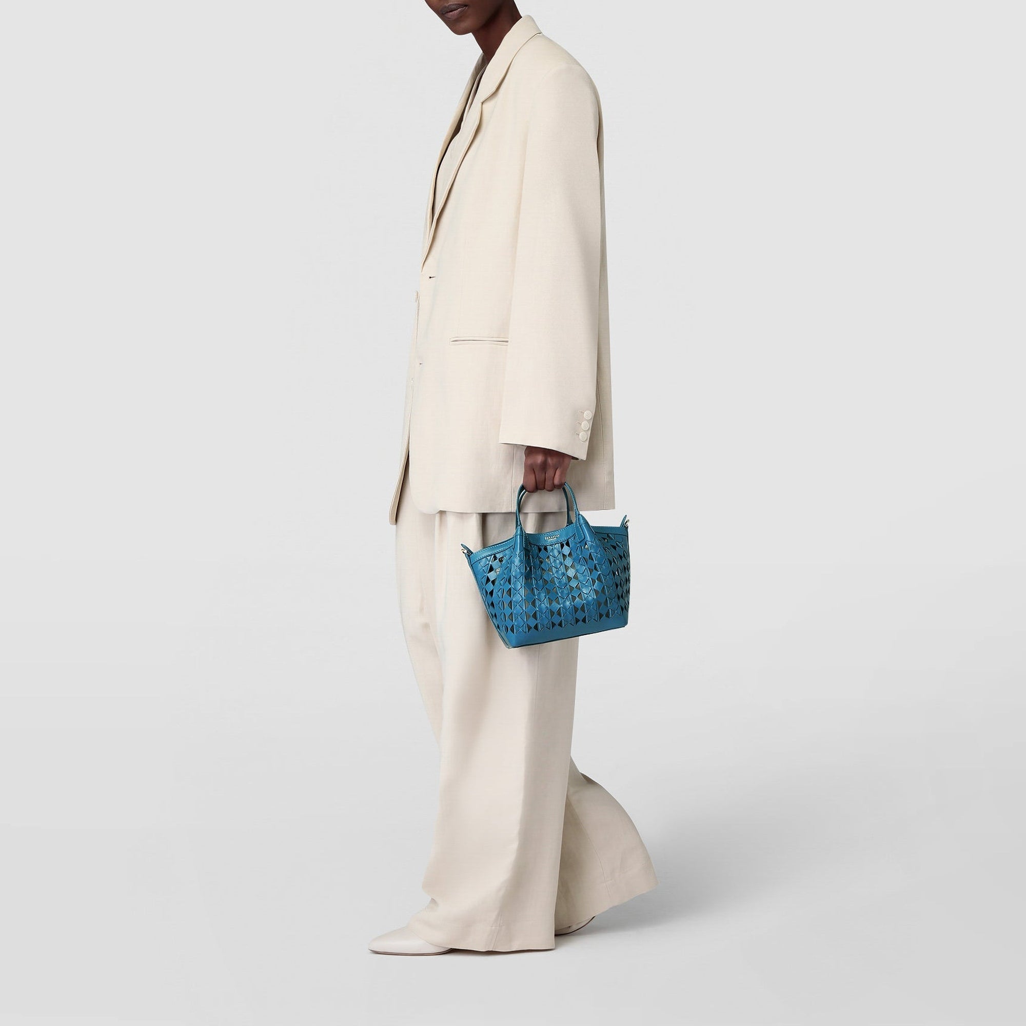 Secret mini bag in Mosaico leather - Blue Jeans & Off White