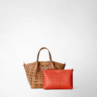 Mini sac Secret en cuir Mosaico - Tan & Coral Red