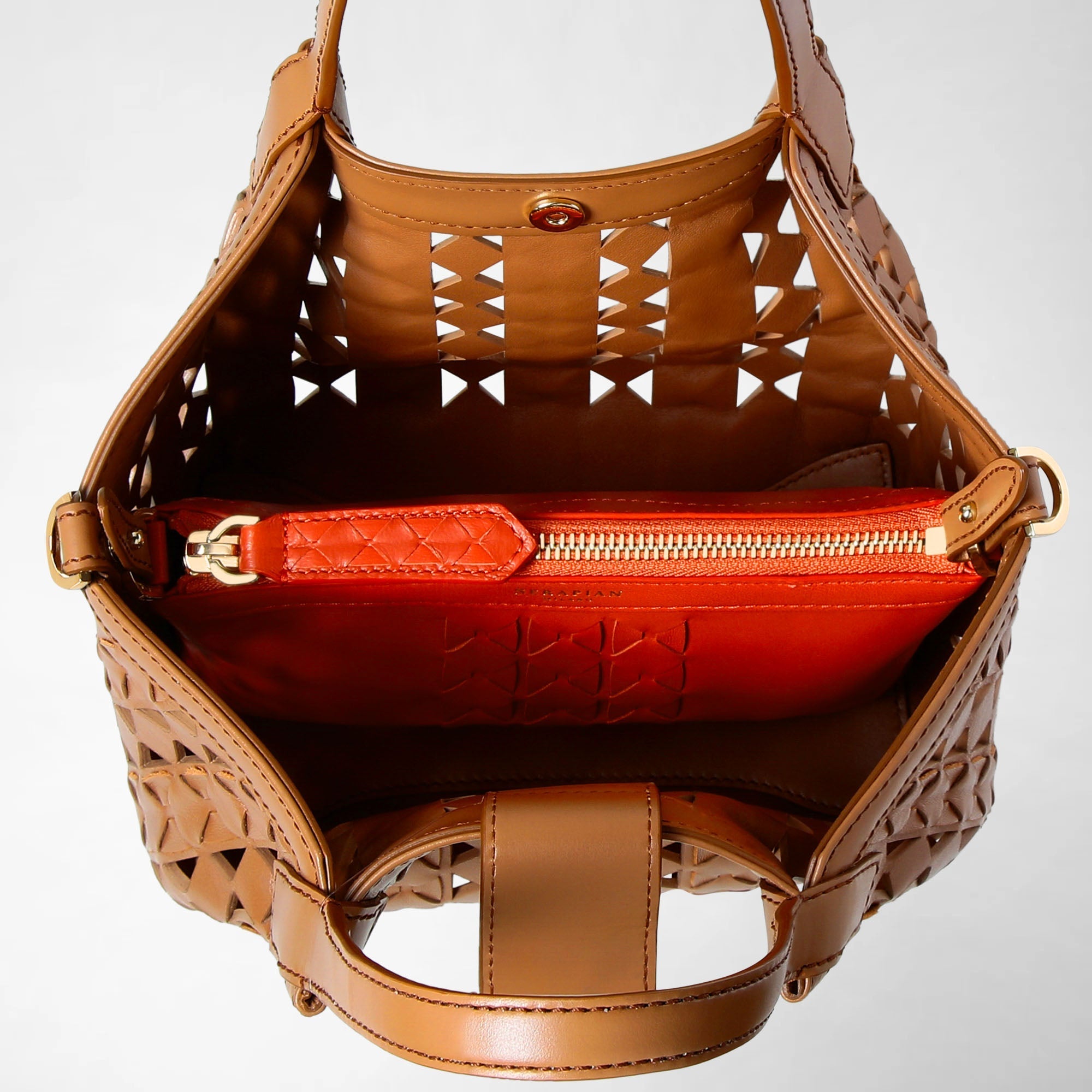 Mini sac Secret en cuir Mosaico - Tan & Coral Red