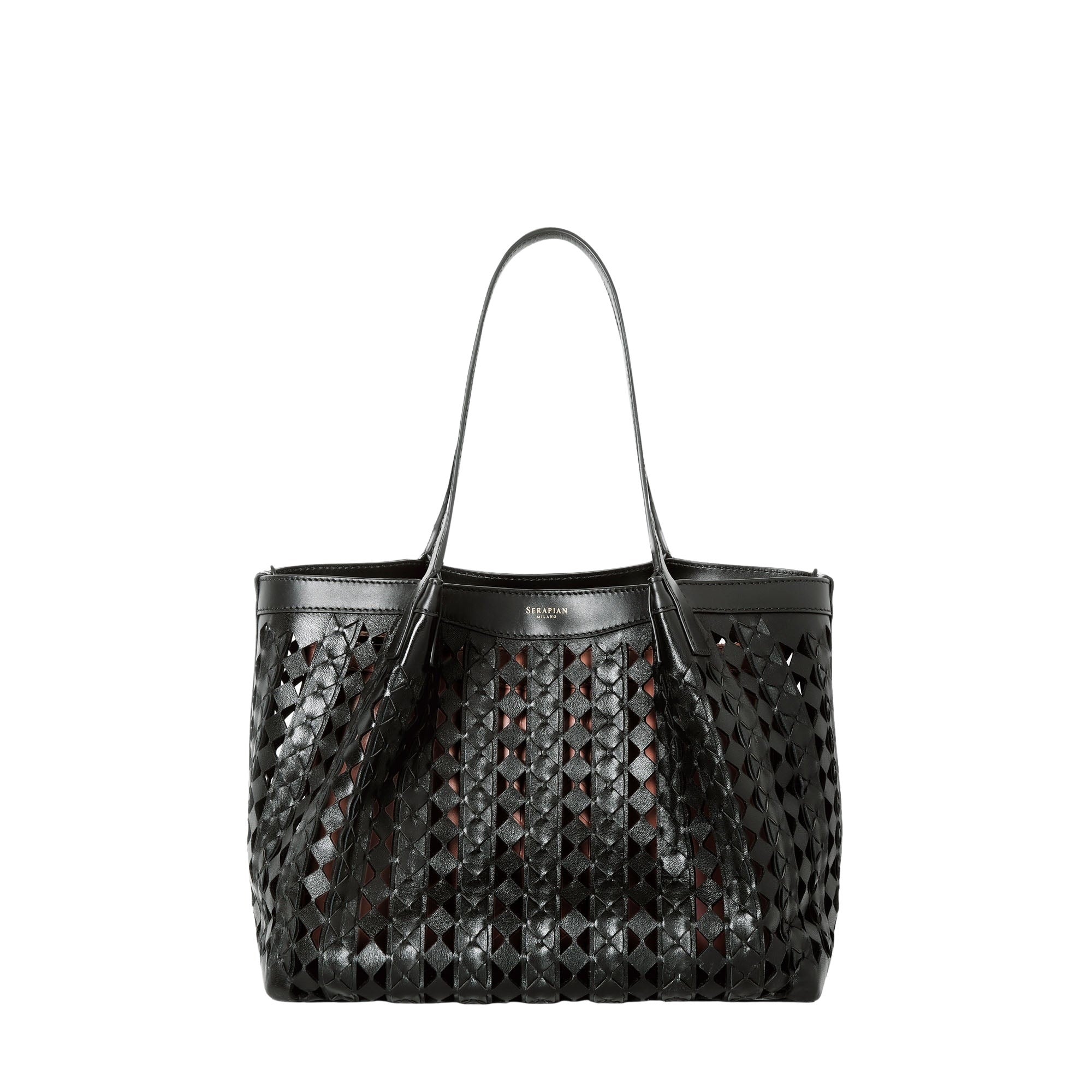 Secret small bag in Mosaico leather - Black & Blush