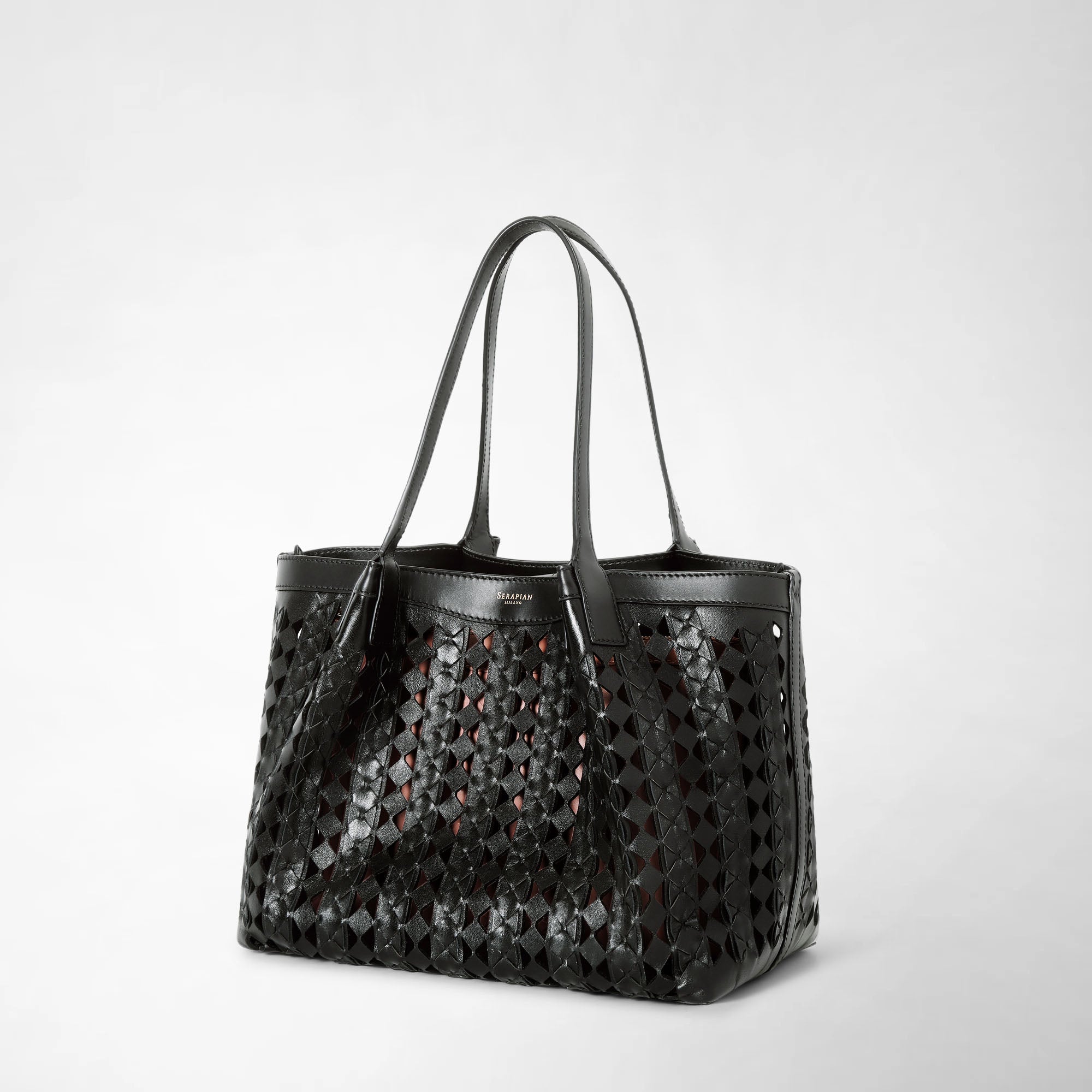 Secret small bag in Mosaico leather - Black & Blush