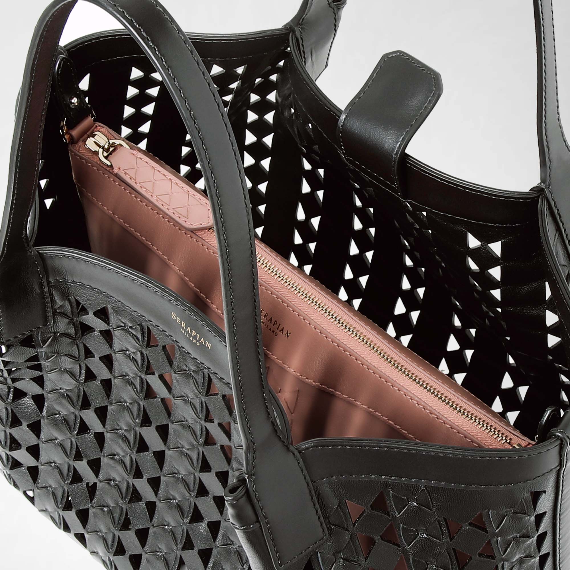 Secret small bag in Mosaico leather - Black & Blush