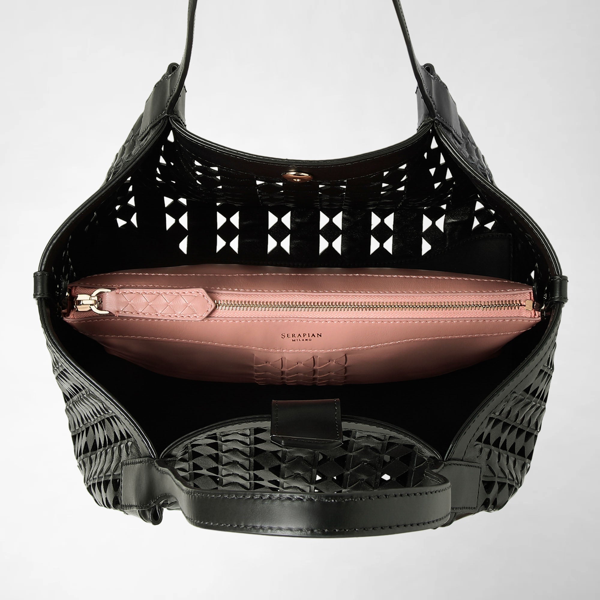 Secret small bag in Mosaico leather - Black & Blush