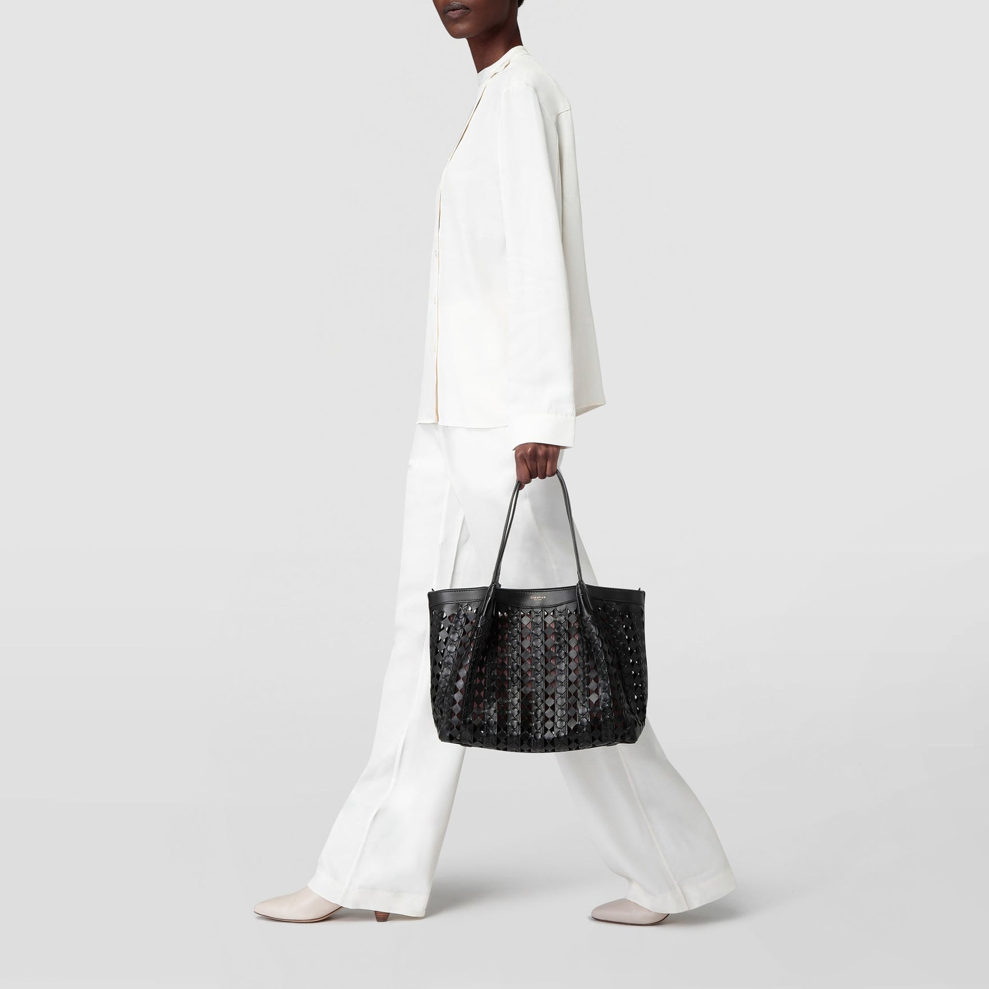 Secret small bag in Mosaico leather - Black & Blush
