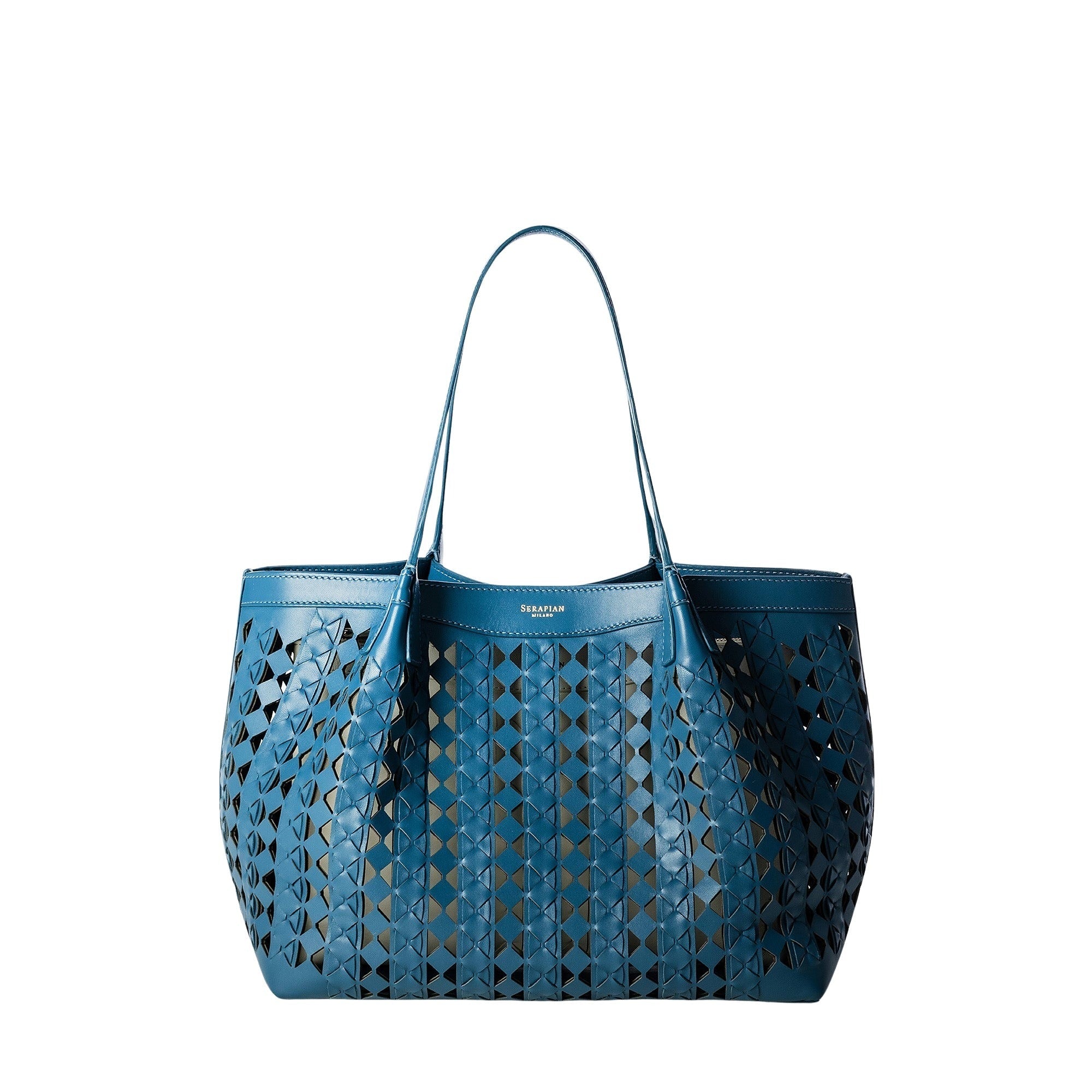 Petit sac Secret en cuir Mosaico - Blue Jeans & Off White