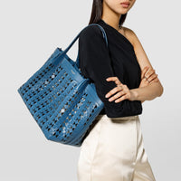 Petit sac Secret en cuir Mosaico - Blue Jeans & Off White