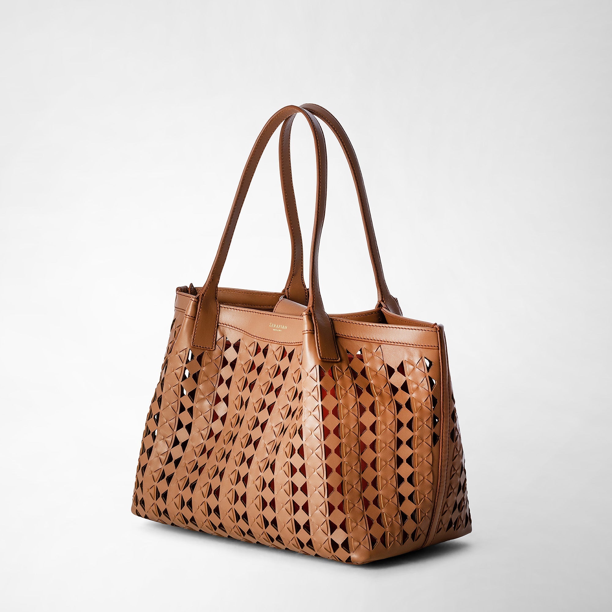 Petit sac Secret en cuir Mosaico - Tan & Coral Red