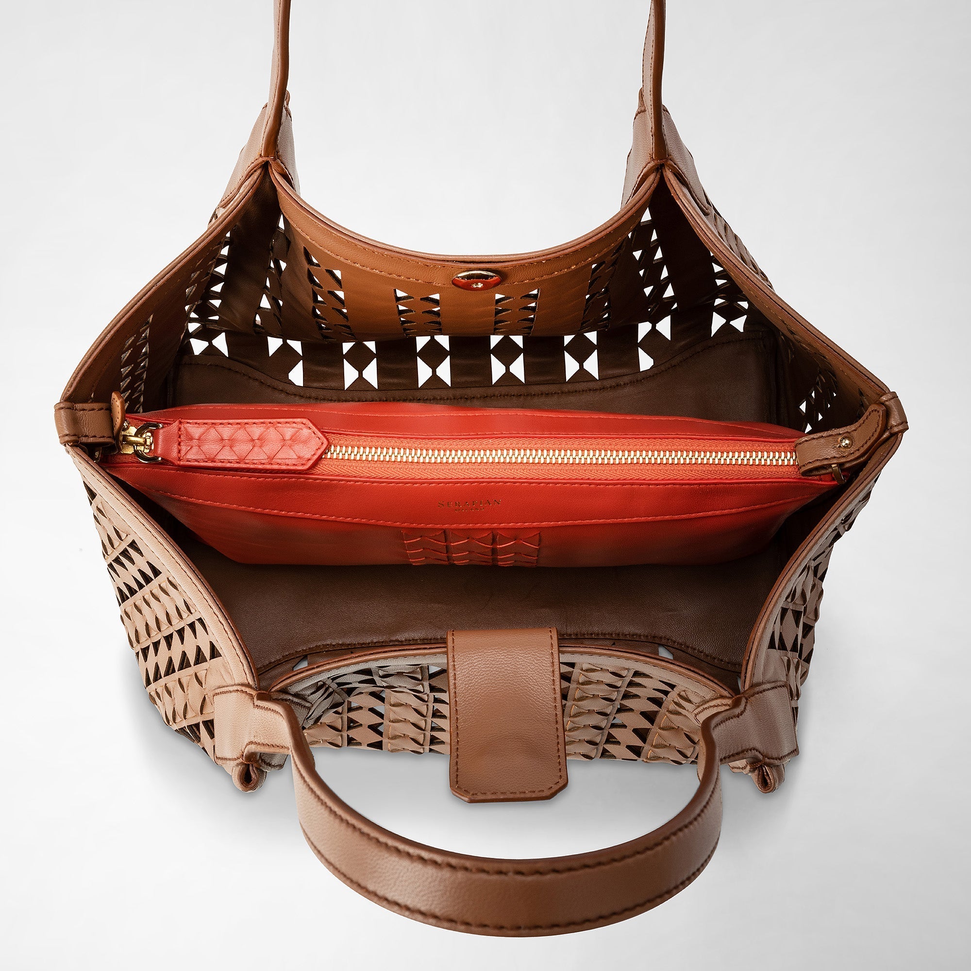 Petit sac Secret en cuir Mosaico - Tan & Coral Red