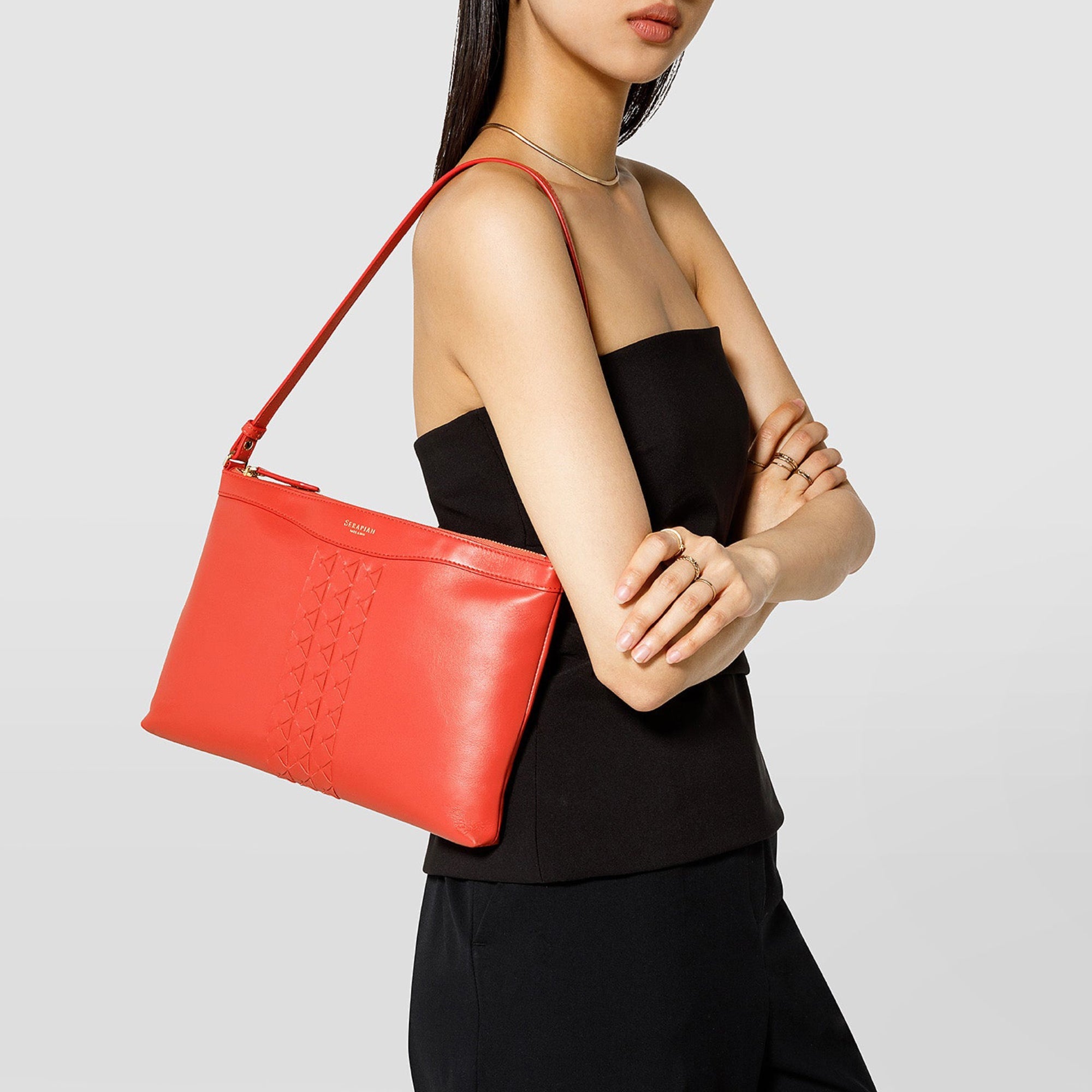 Petit sac Secret en cuir Mosaico - Tan & Coral Red