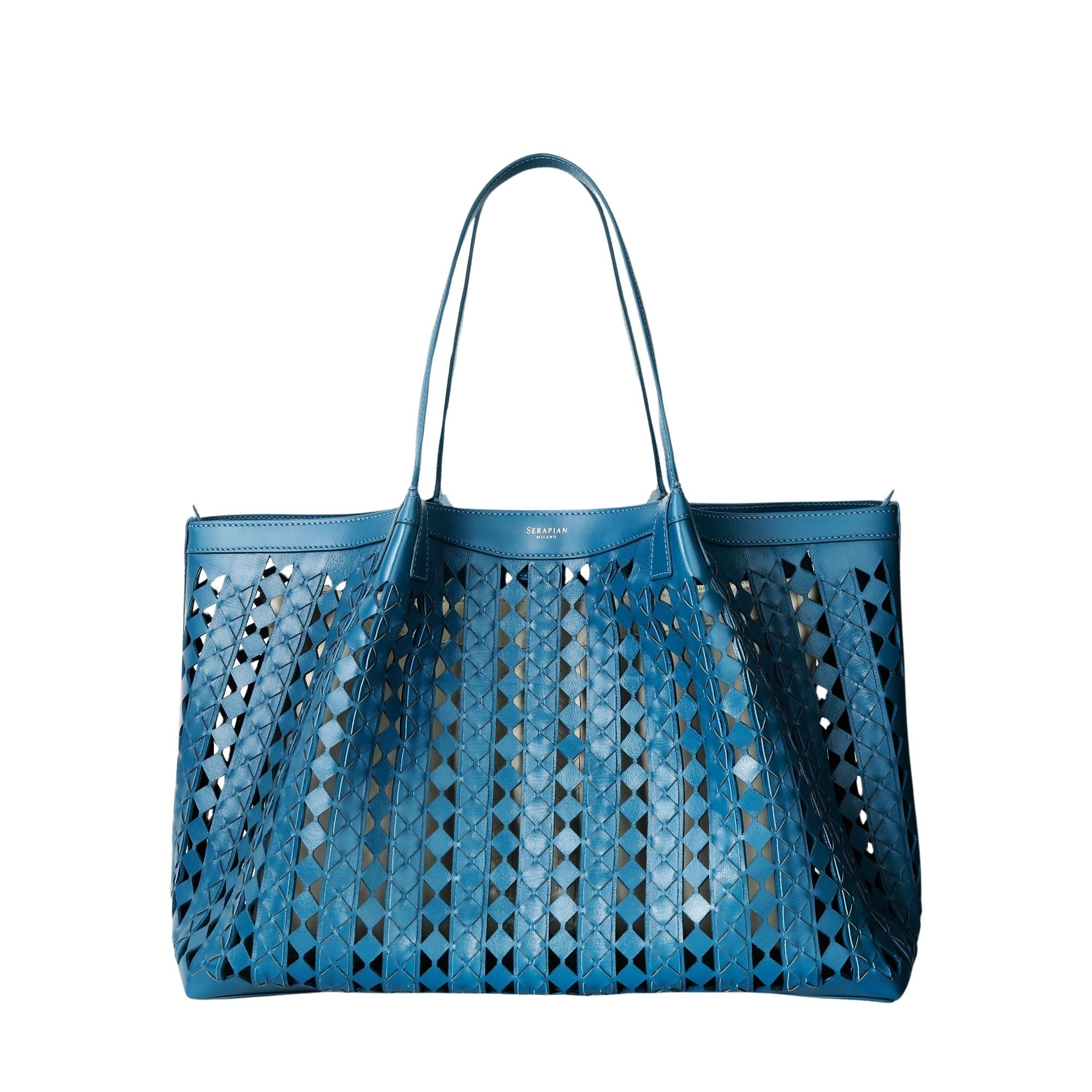 Sac Secret en cuir Mosaico - Blue Jeans & Off White