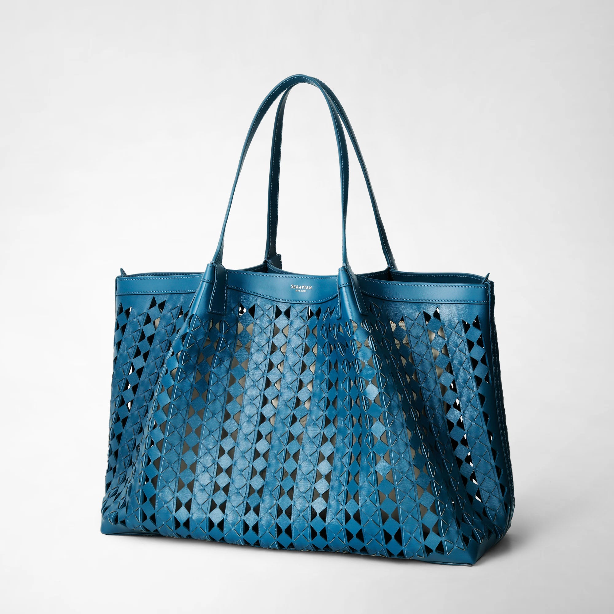 Sac Secret en cuir Mosaico - Blue Jeans & Off White