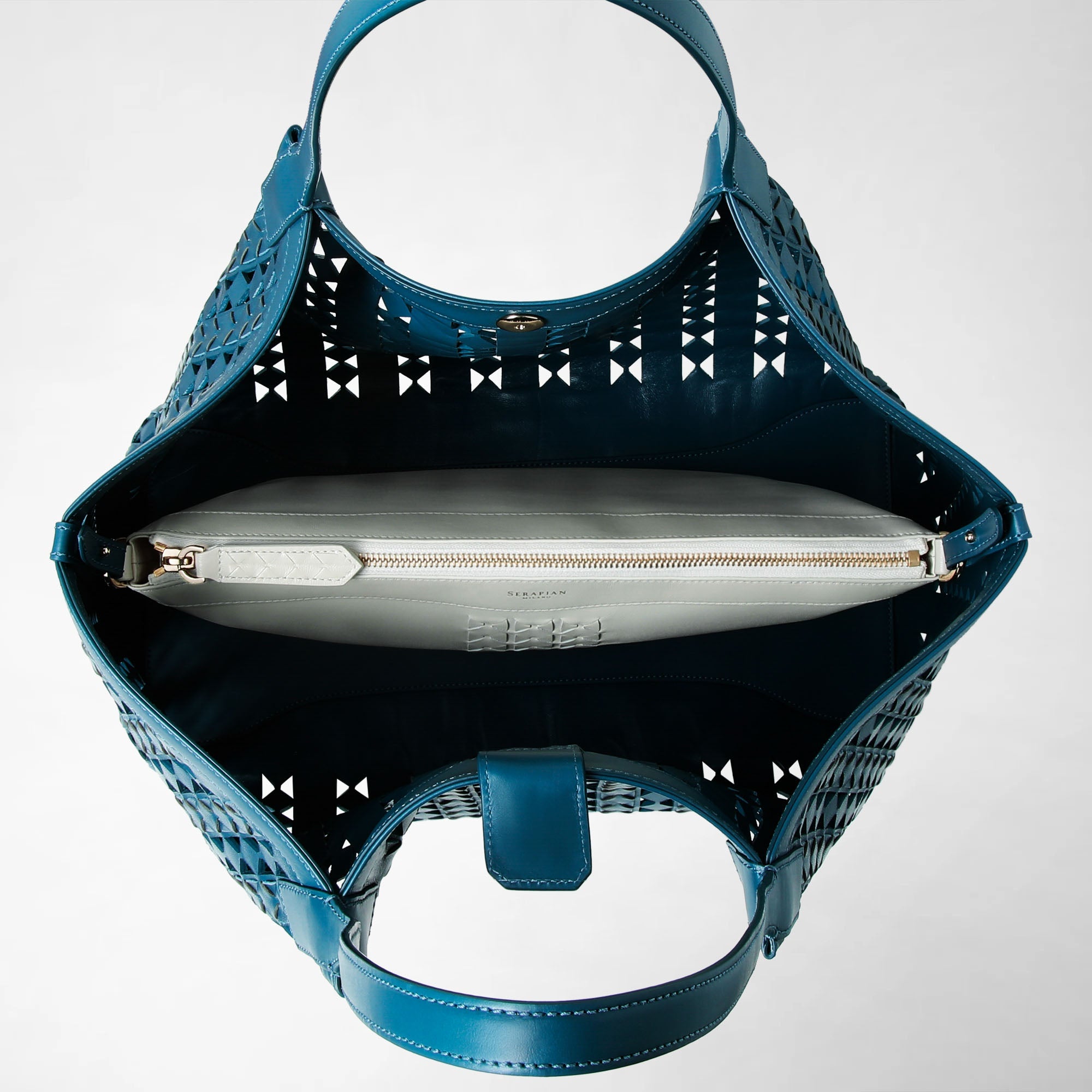 Sac Secret en cuir Mosaico - Blue Jeans & Off White