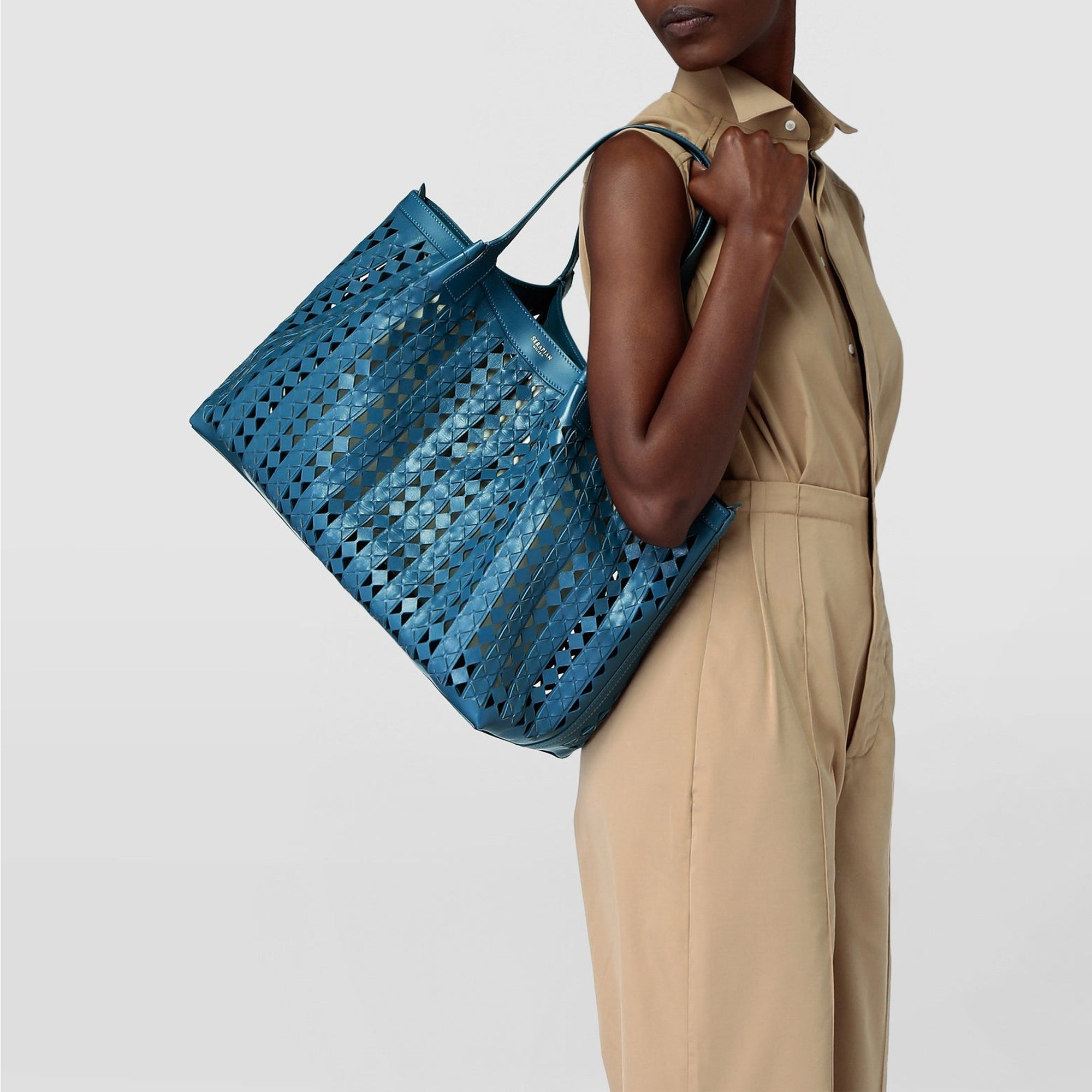 Sac Secret en cuir Mosaico - Blue Jeans & Off White