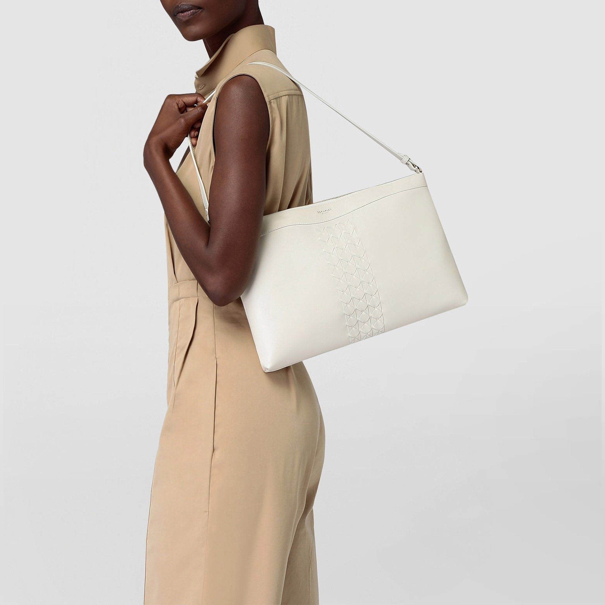 Sac Secret en cuir Mosaico - Blue Jeans & Off White