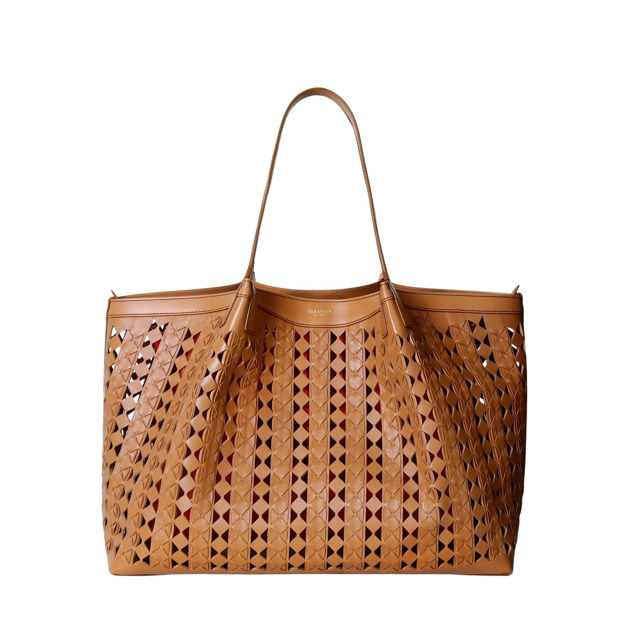 Sac Secret en cuir Mosaico - Tan & Coral Red