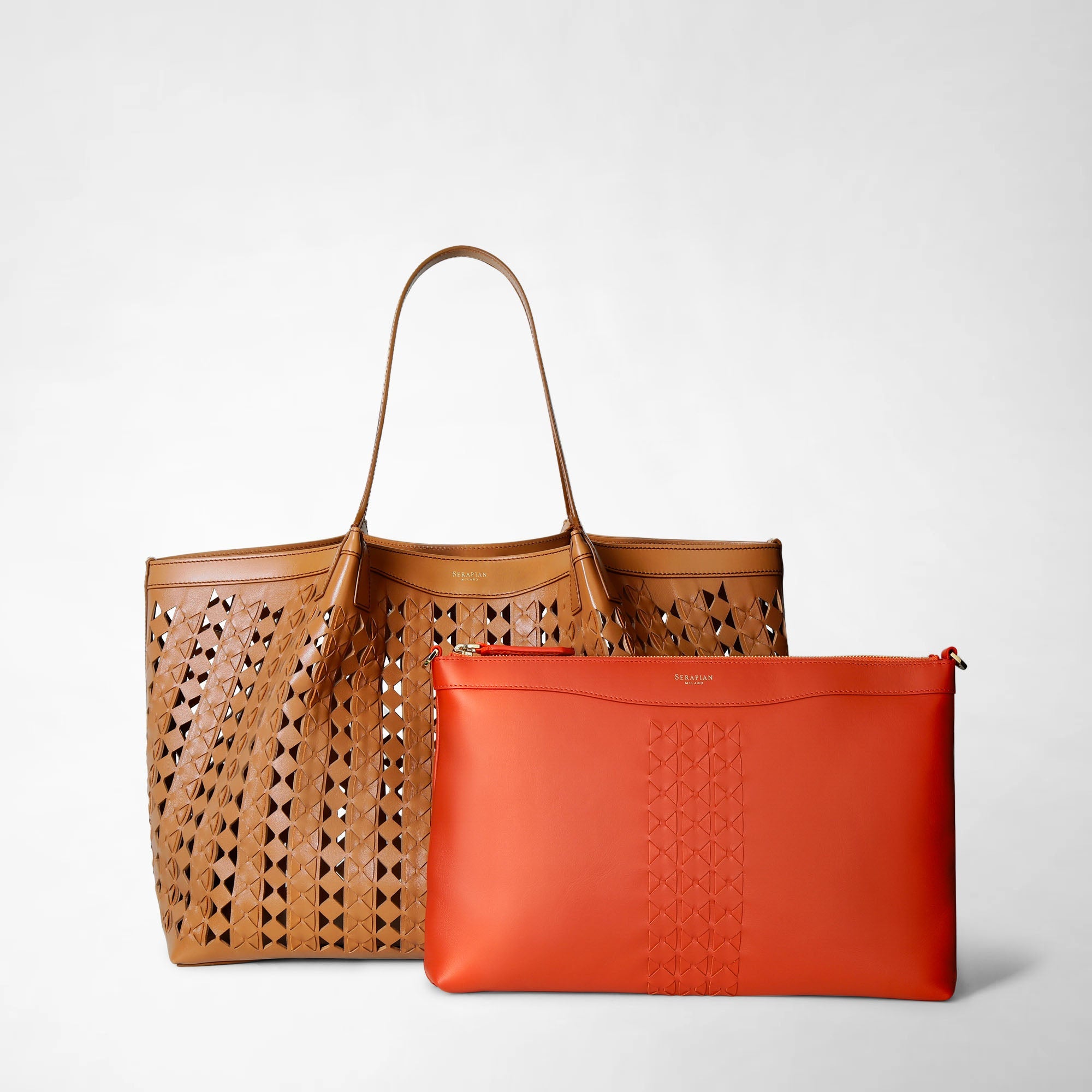 Sac Secret en cuir Mosaico - Tan & Coral Red