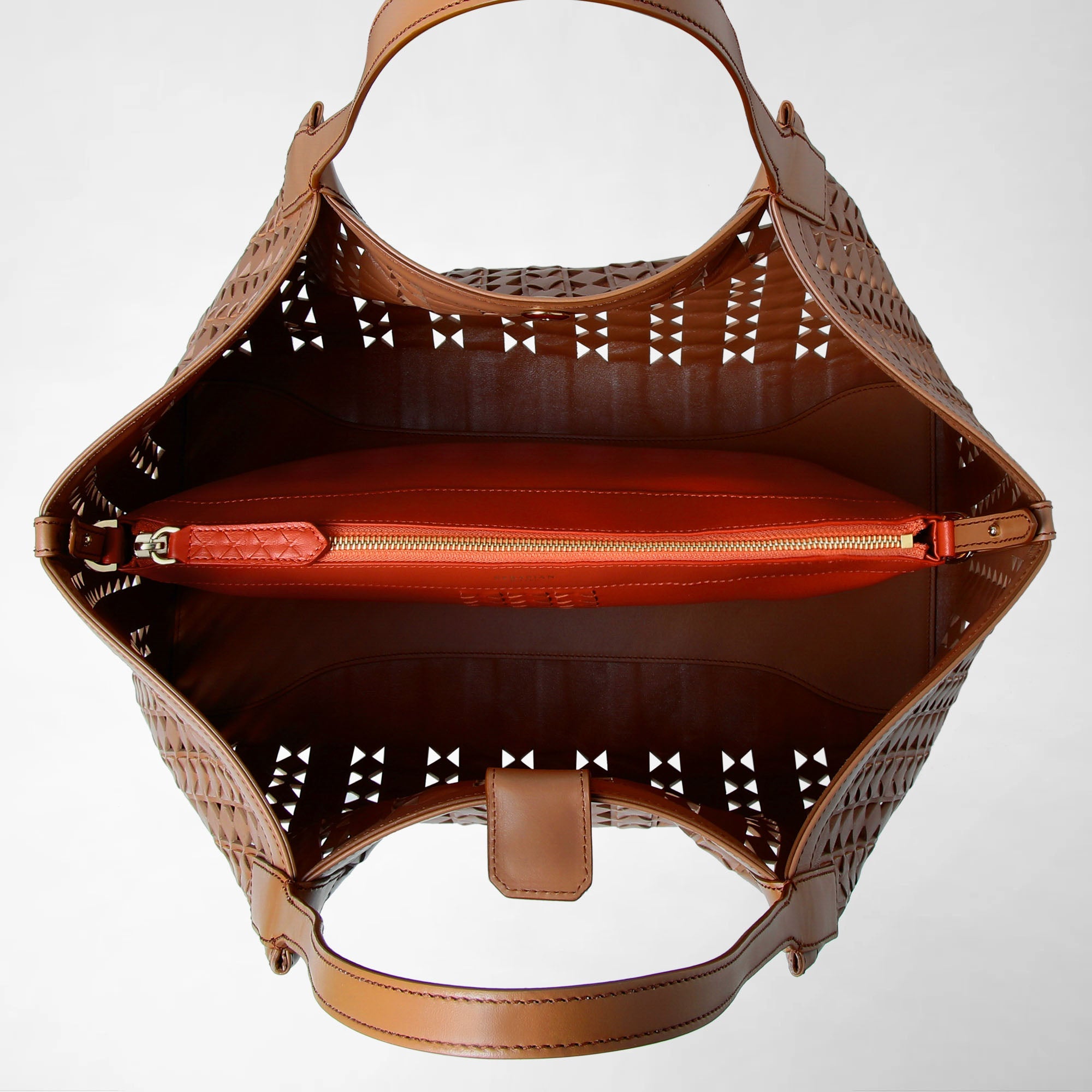 Sac Secret en cuir Mosaico - Tan & Coral Red