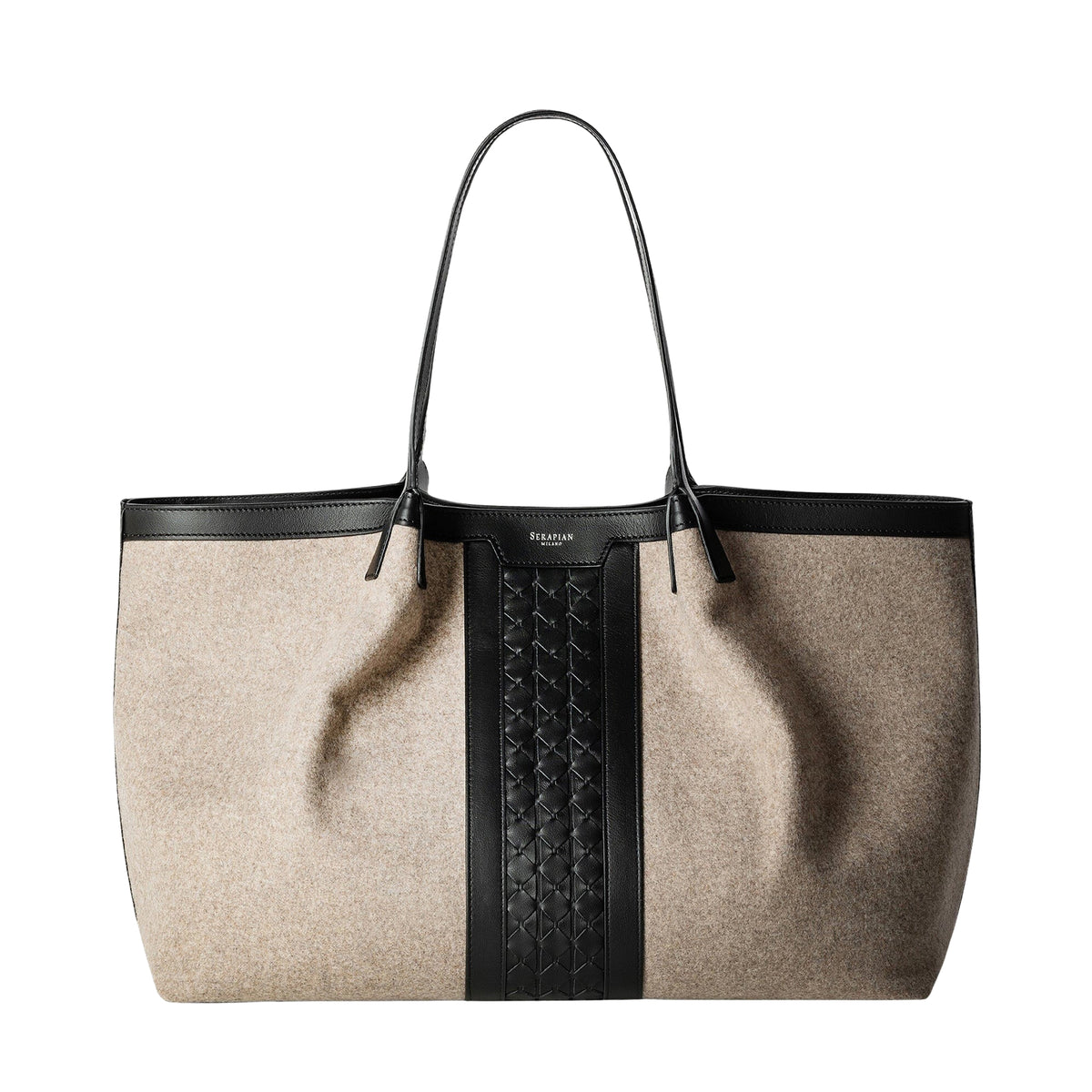 Mosaico large handbag in wool and leather - Beige & Black