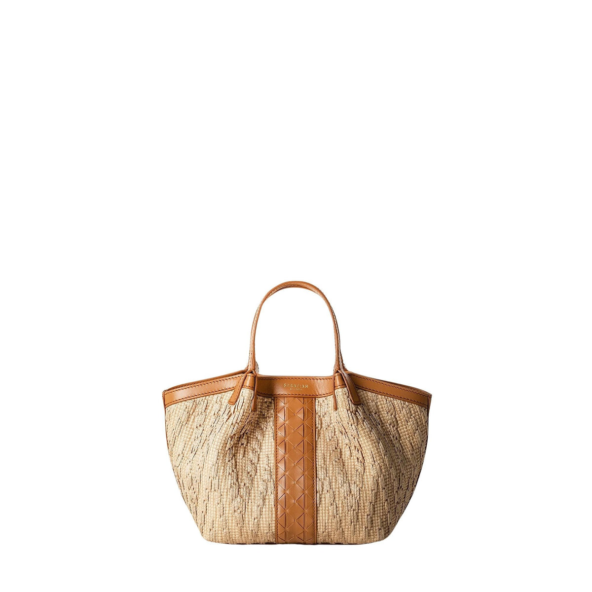 Secret mini bag in raffia and leather - Natural & Caramel
