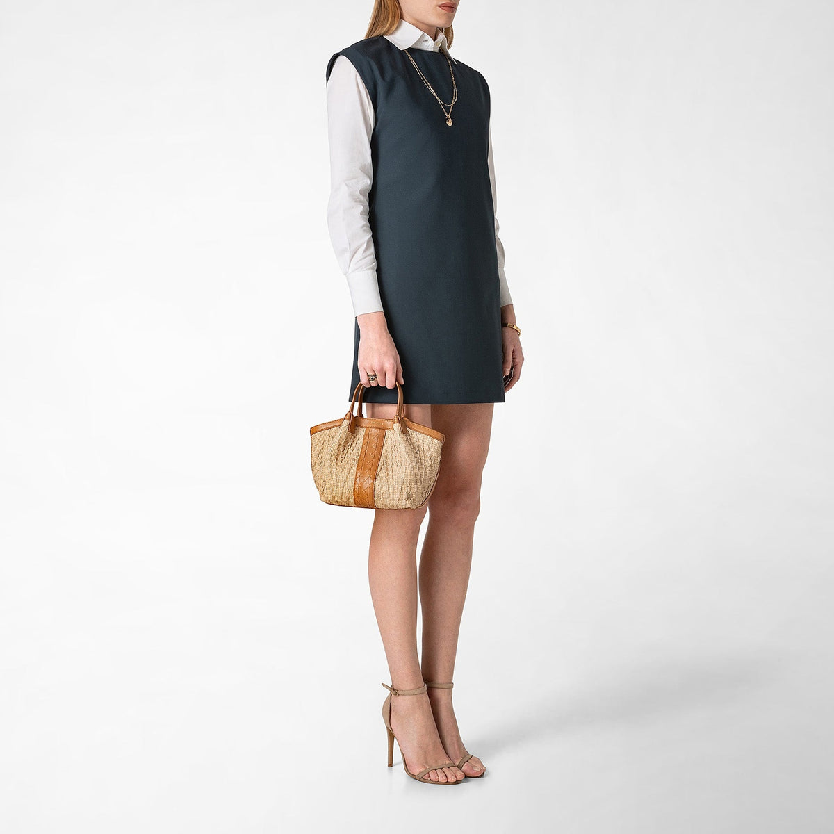 Secret mini bag in raffia and leather - Natural & Caramel